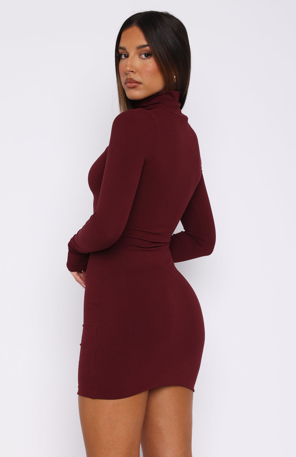 Premium Light Up The Skies Long Sleeve Mini Dress in Wine