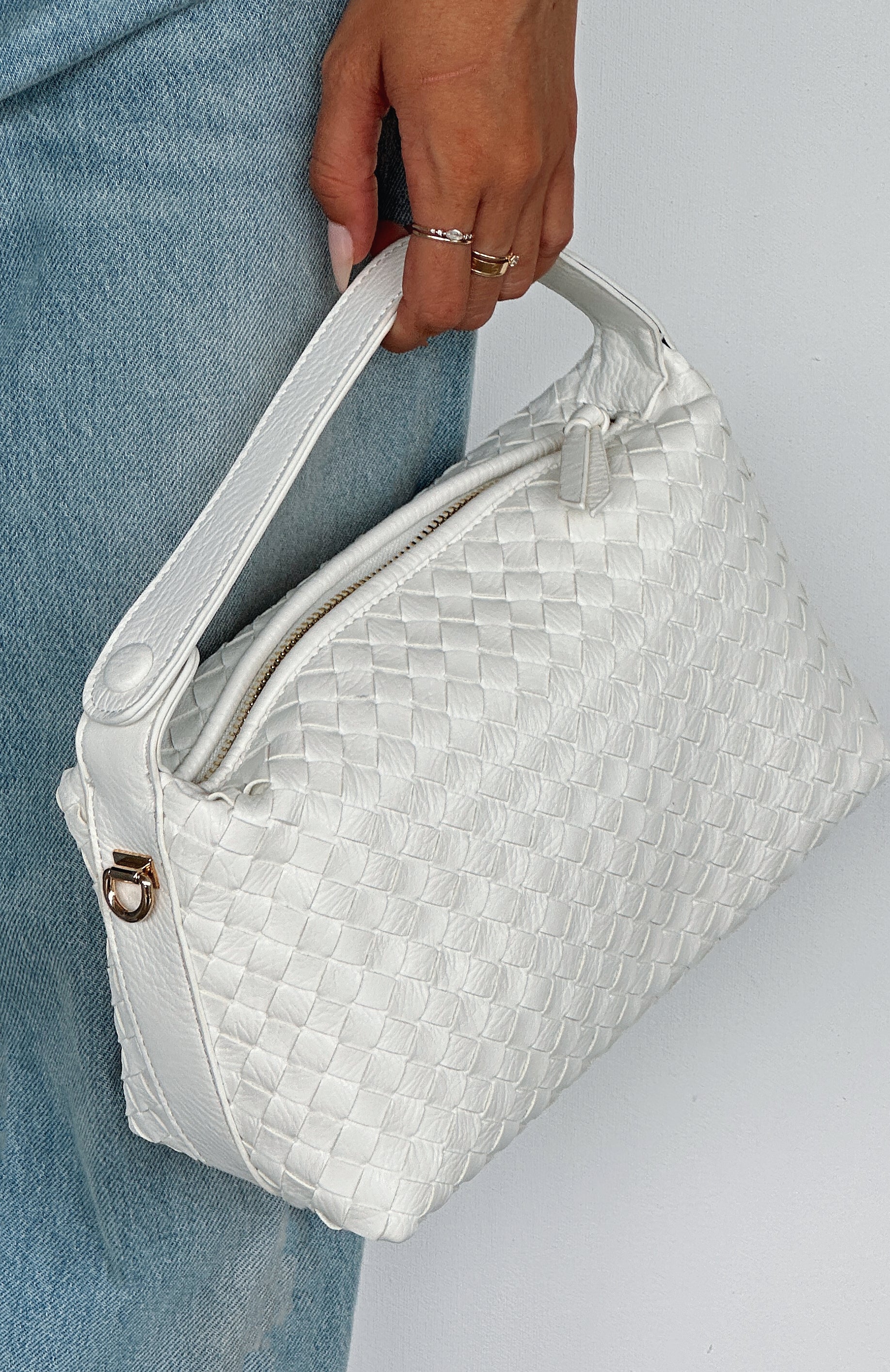 Premium Lana Cream Woven Top Handle Bag