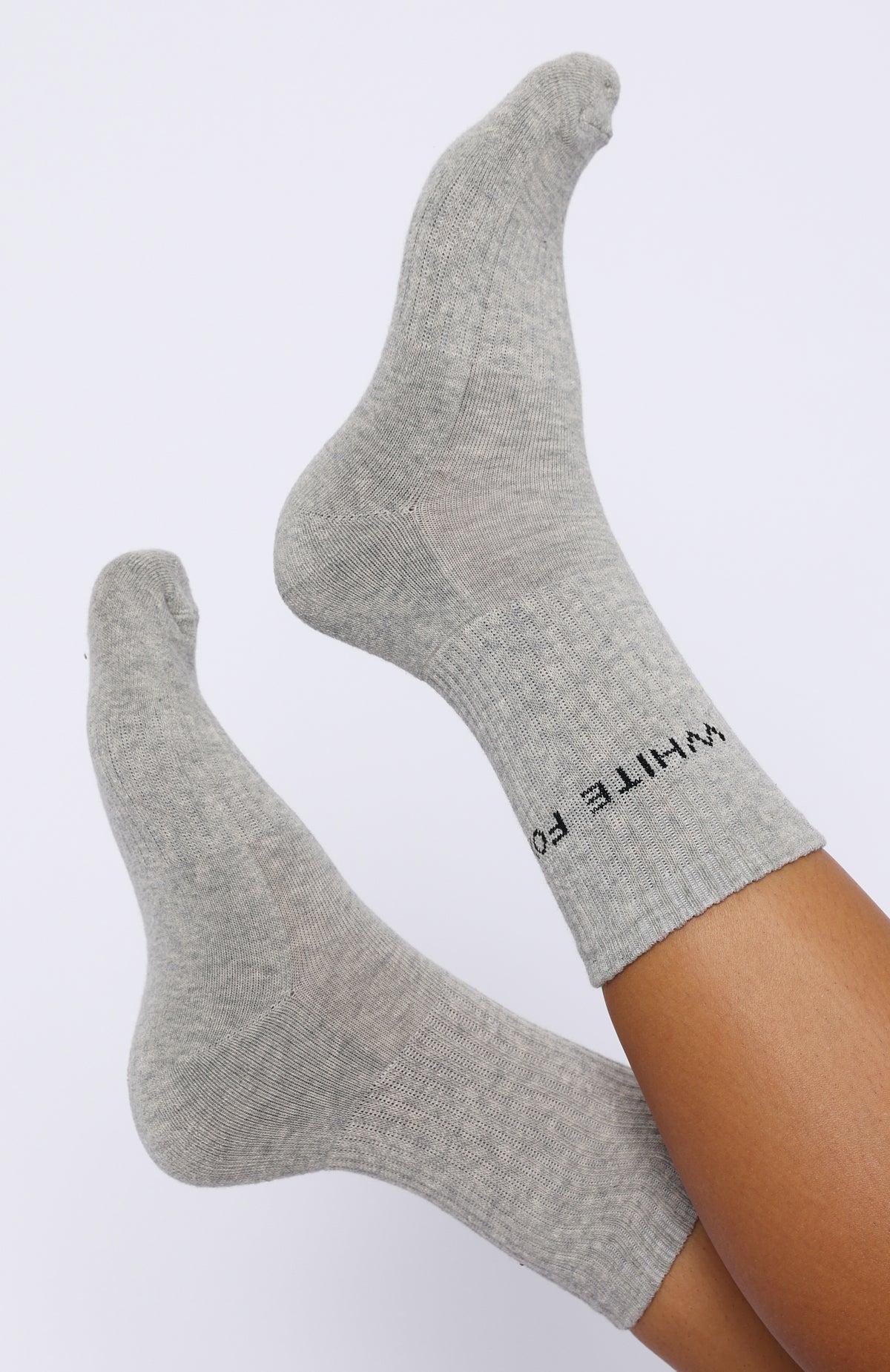 Premium Everyday Crew Socks - Grey Marle with White Fox Logo