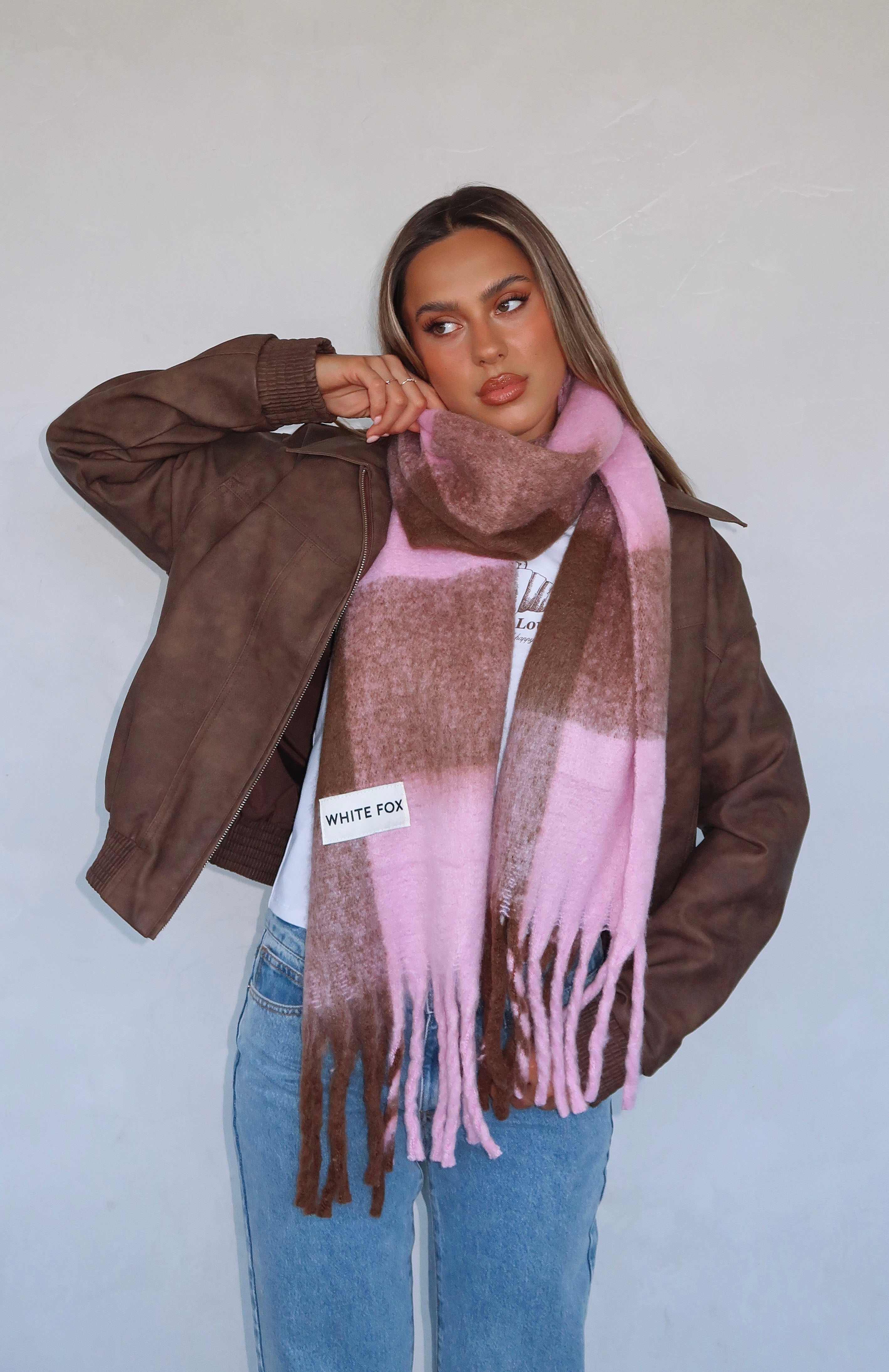 Premium Colorado Knit Scarf - Pink & Chocolate