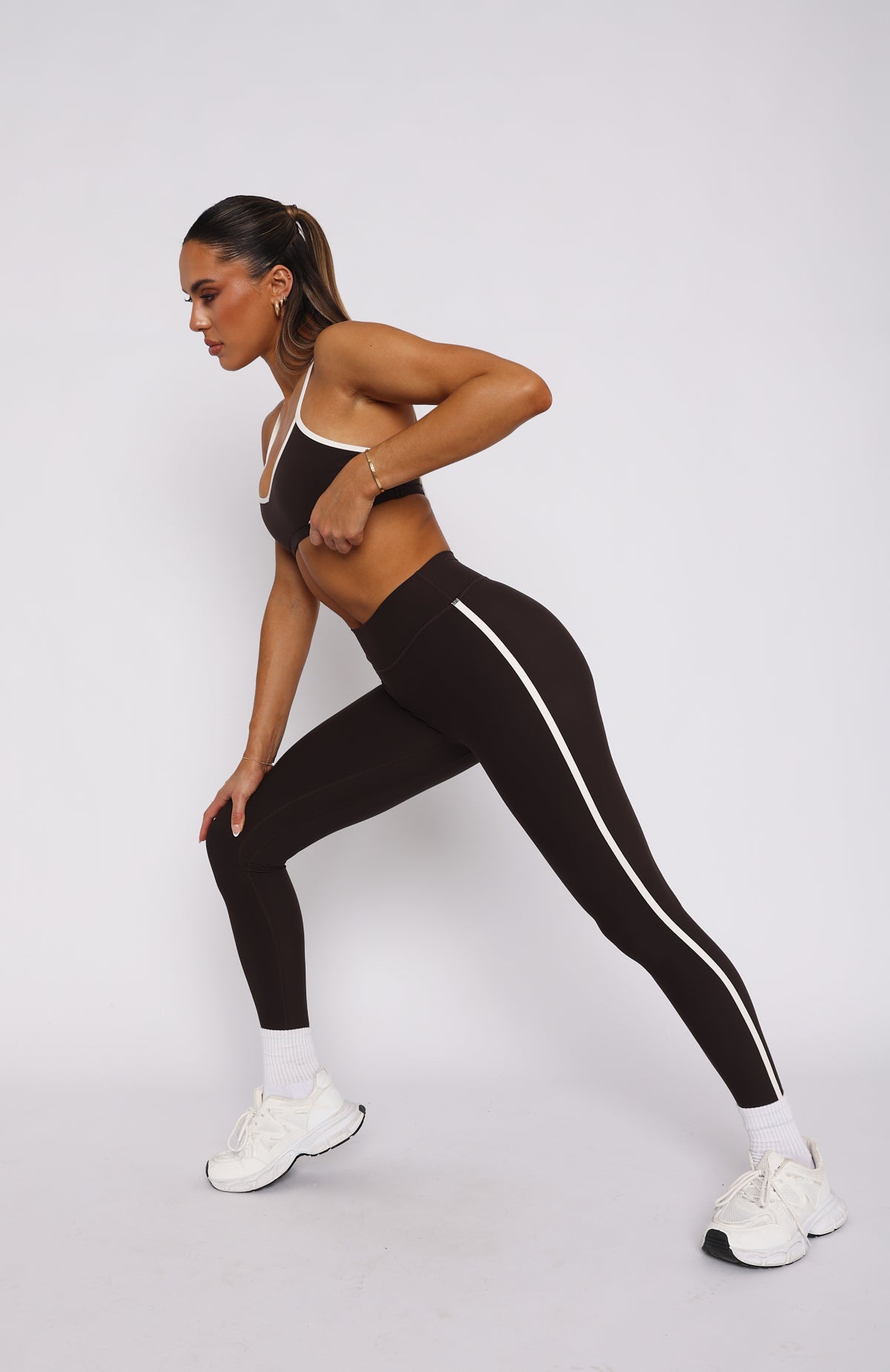 Ultimate Core Workout High Waisted Leggings - Espresso/Cream