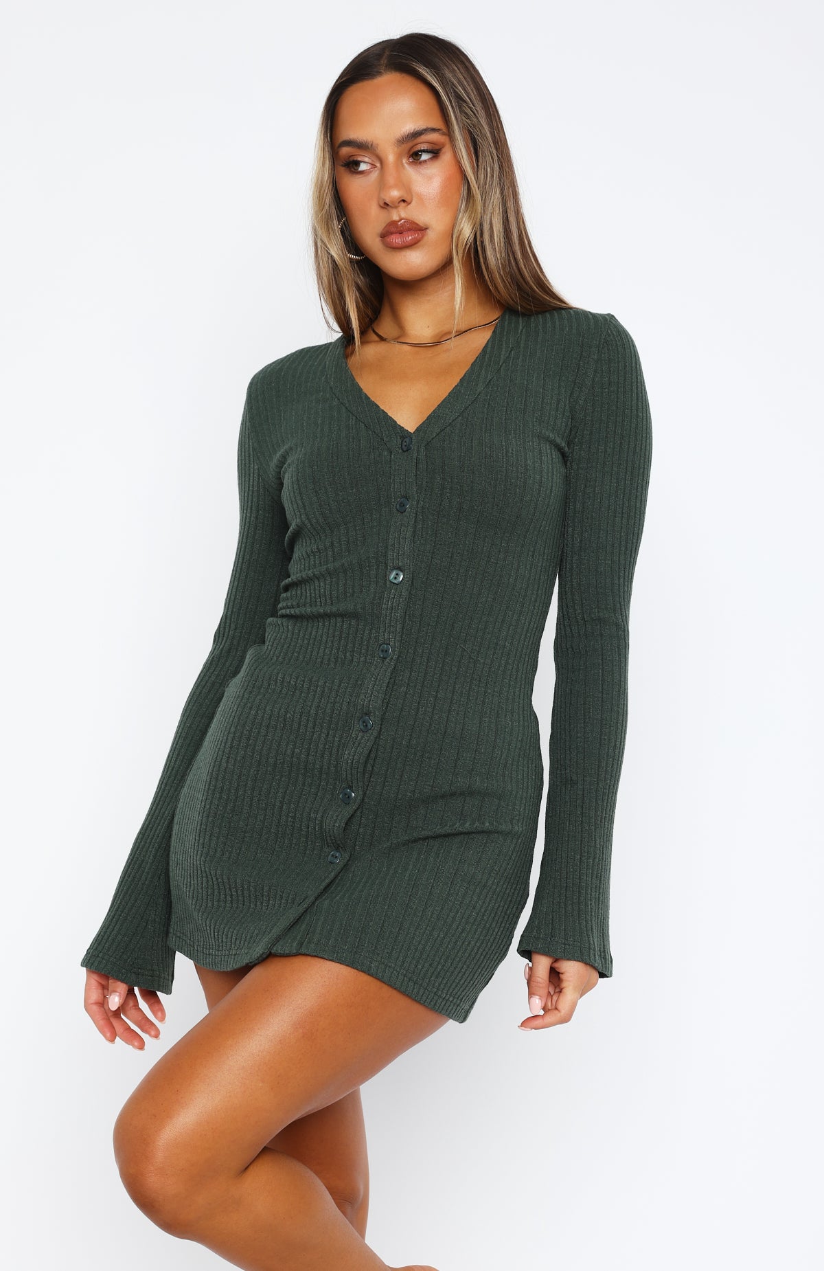 Premium Live In The Moment Long Sleeve Mini Dress - Dark Green