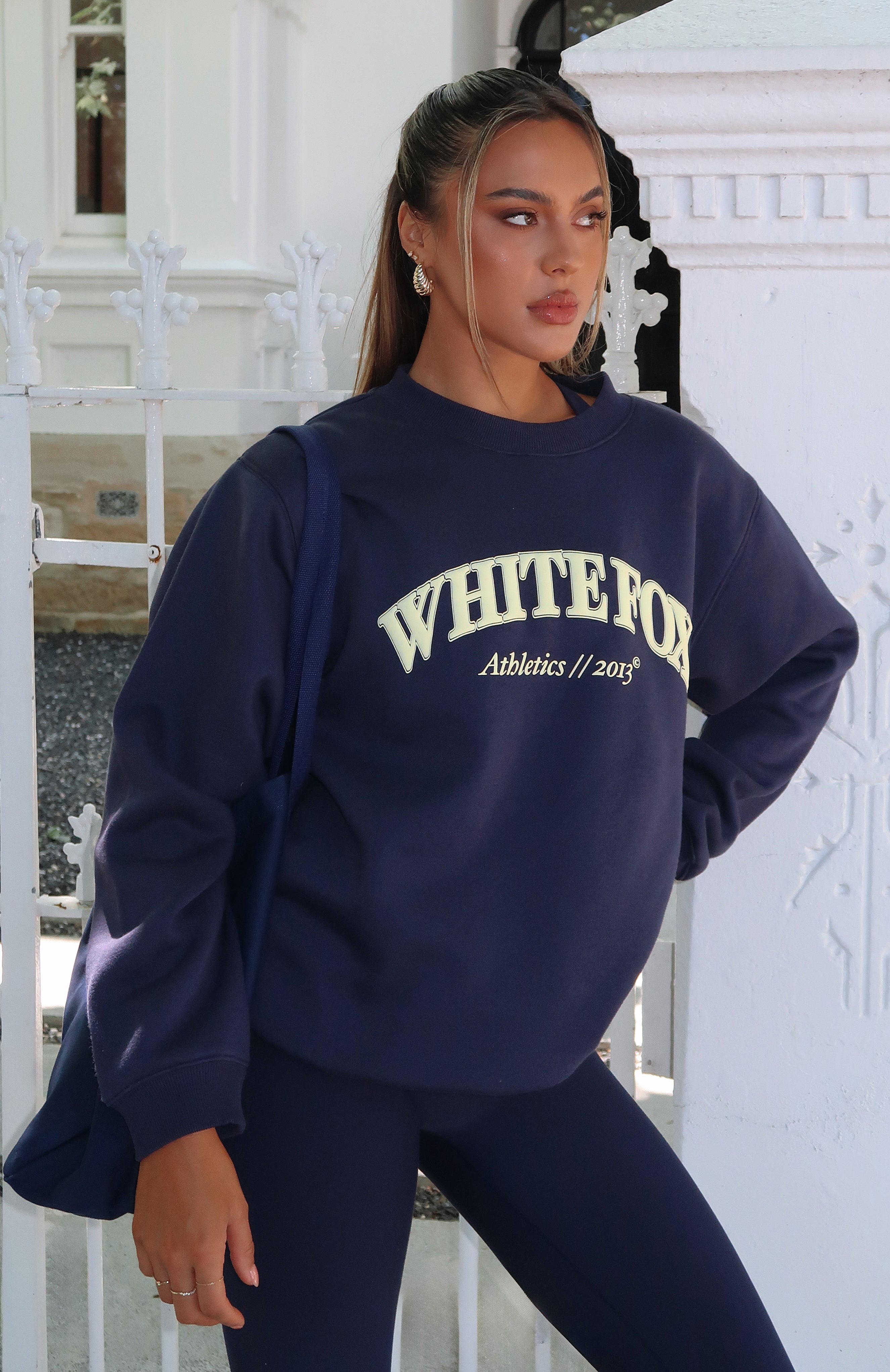 Premium Athletics Era Oversized Sweater - Navy Blue