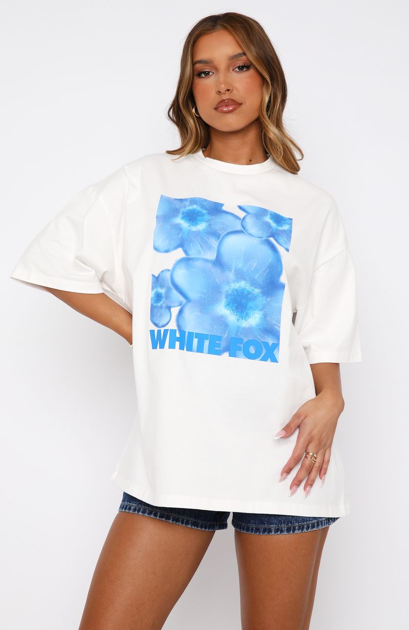 Premium Bloom For You Oversized Tee - White/Blue | Ultimate Casual Style