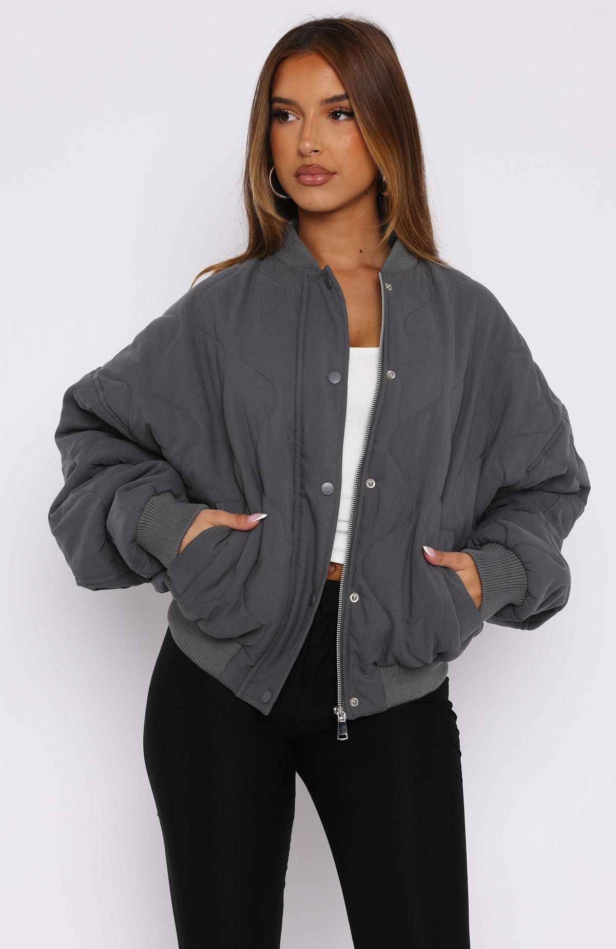 Premium Soft Love Bomber Jacket - Charcoal