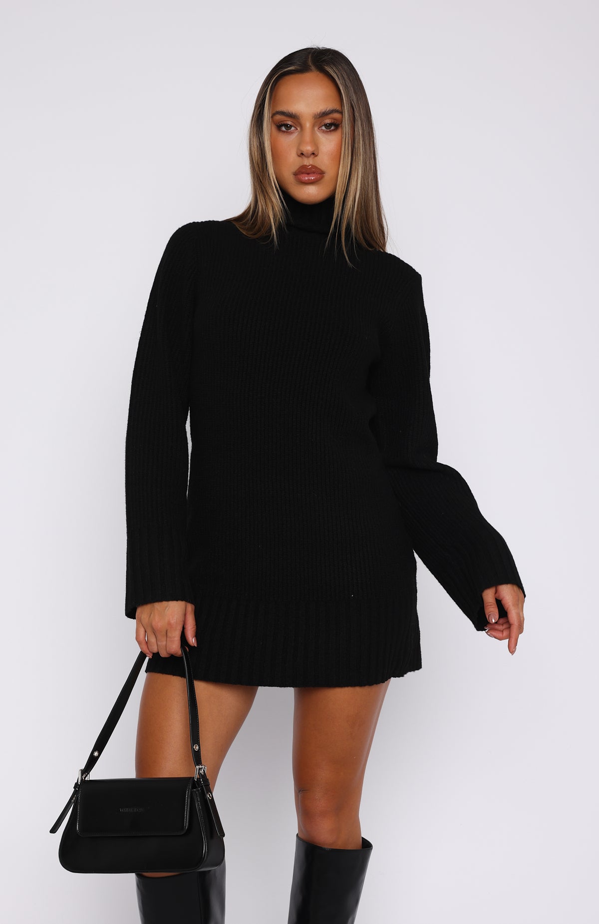 Premium Fireside Long Sleeve Knit Dress - Black