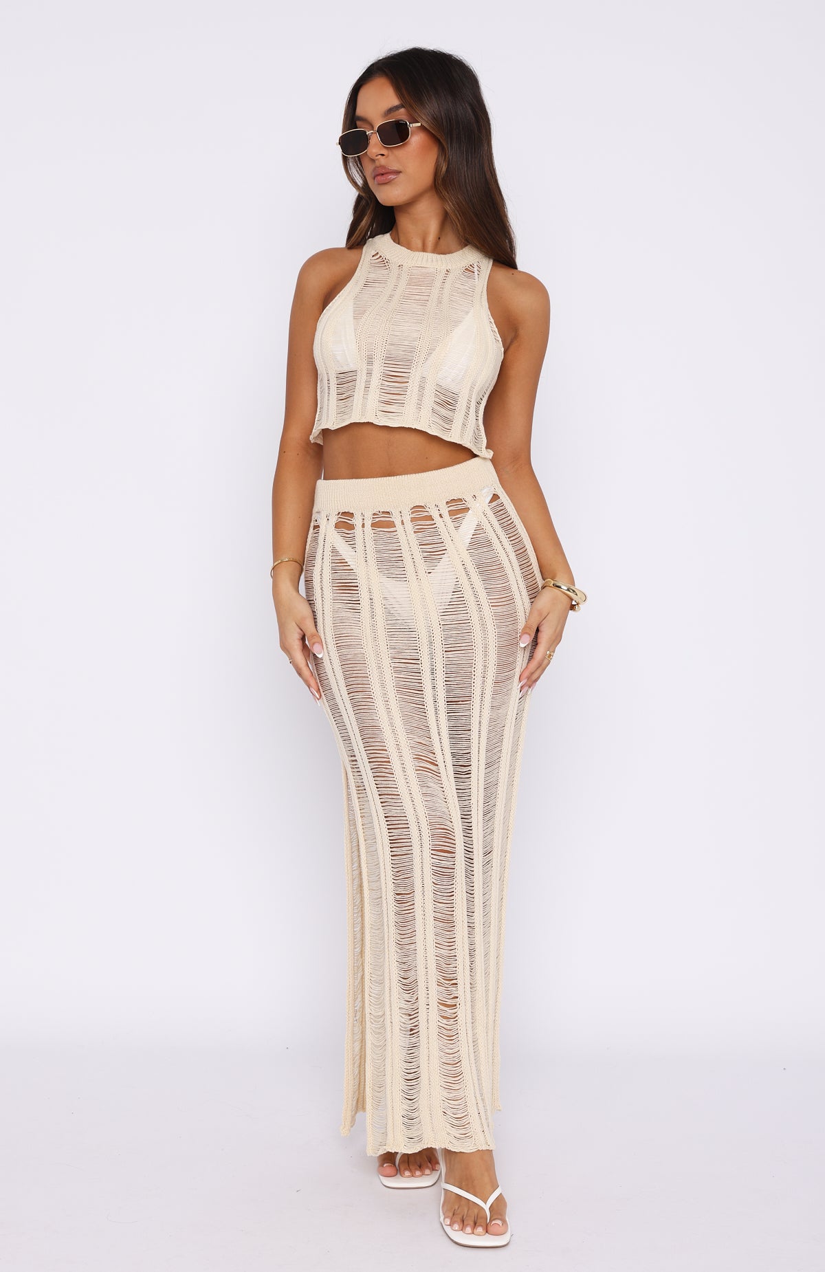 Premium Crochet Top Cream - The Ultimate Resort Wear