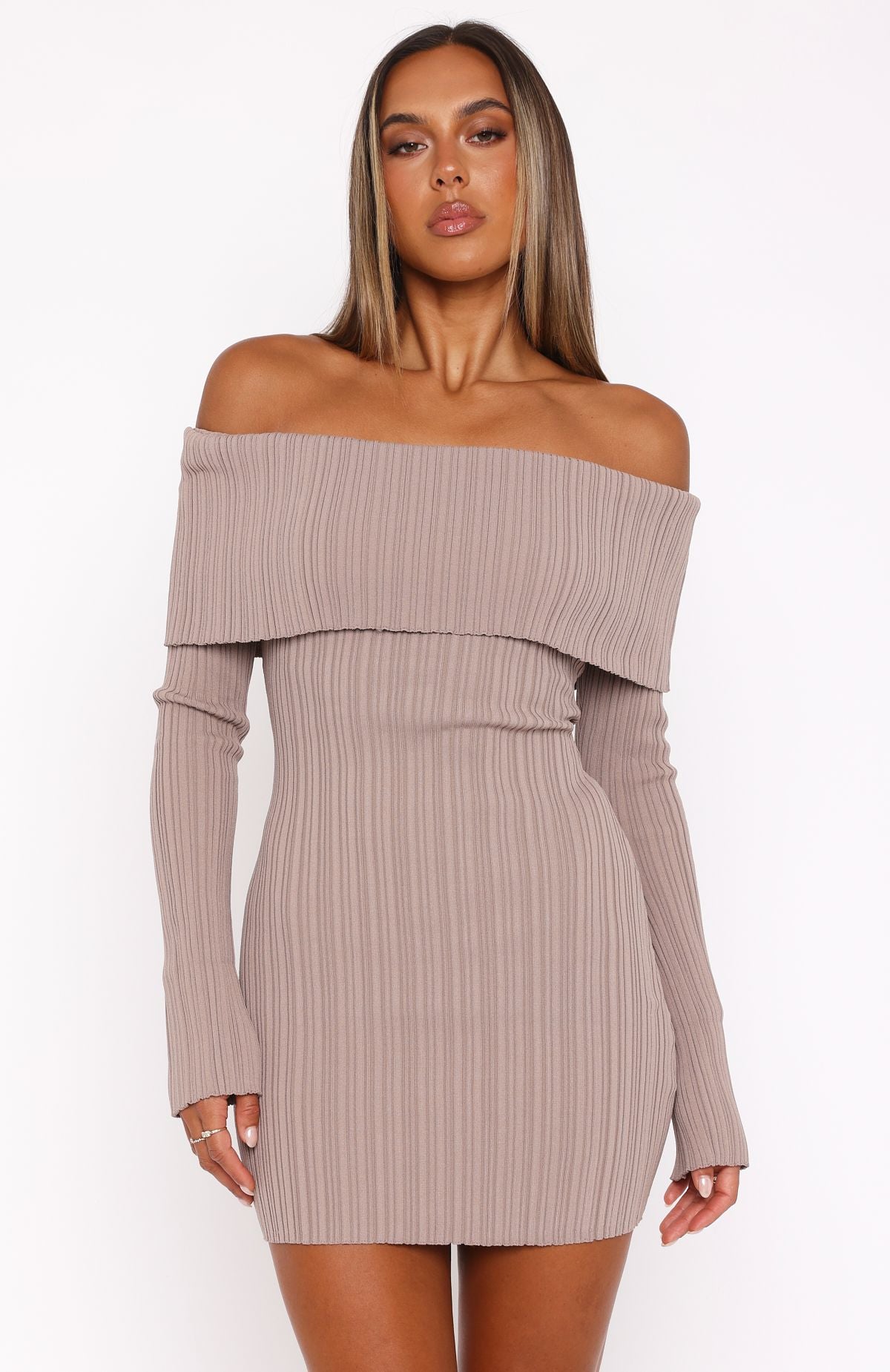 Ultimate Long Sleeve Mini Dress in Taupe - Premium Comfort & Style