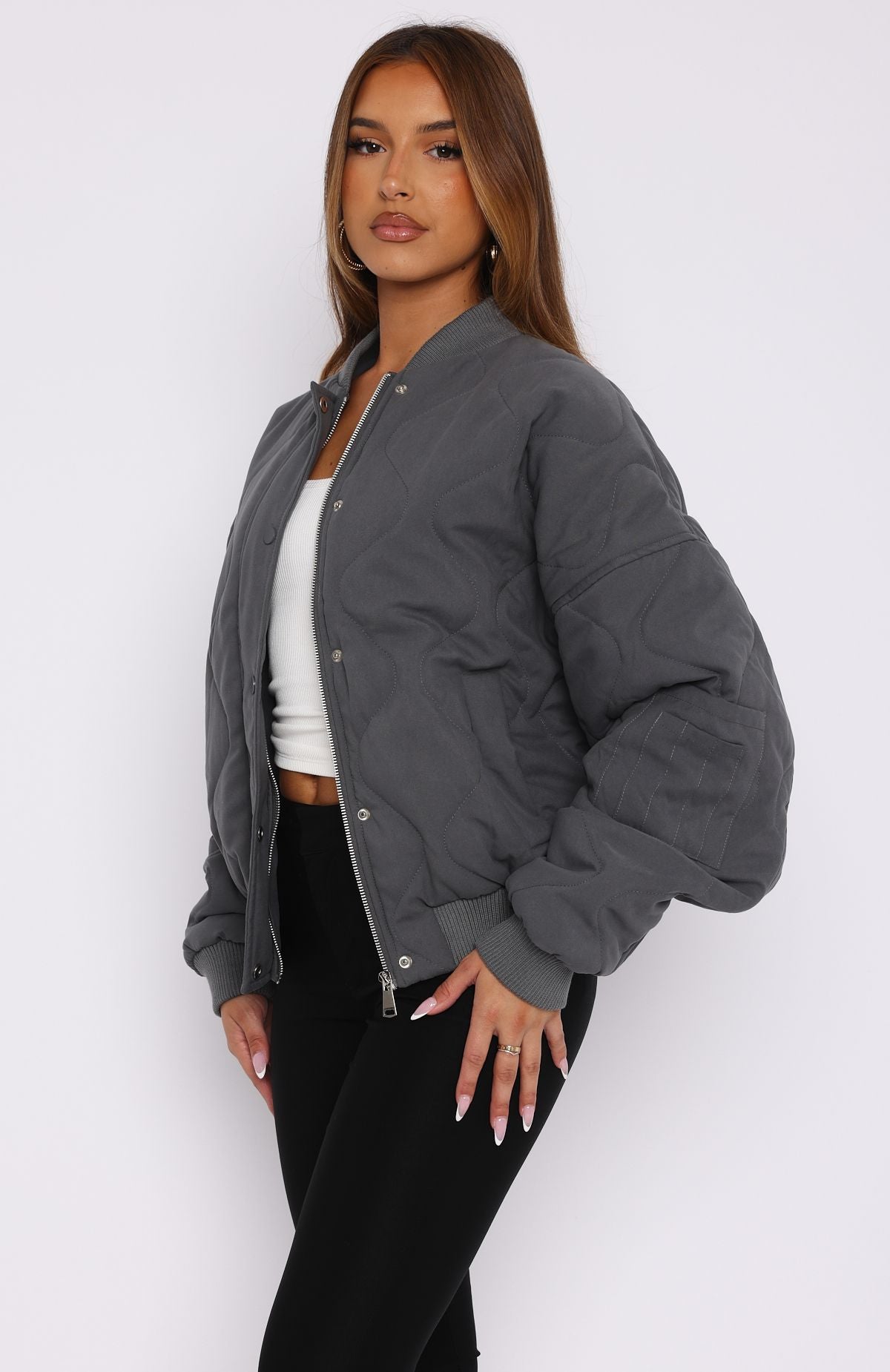 Premium Soft Love Bomber Jacket - Charcoal