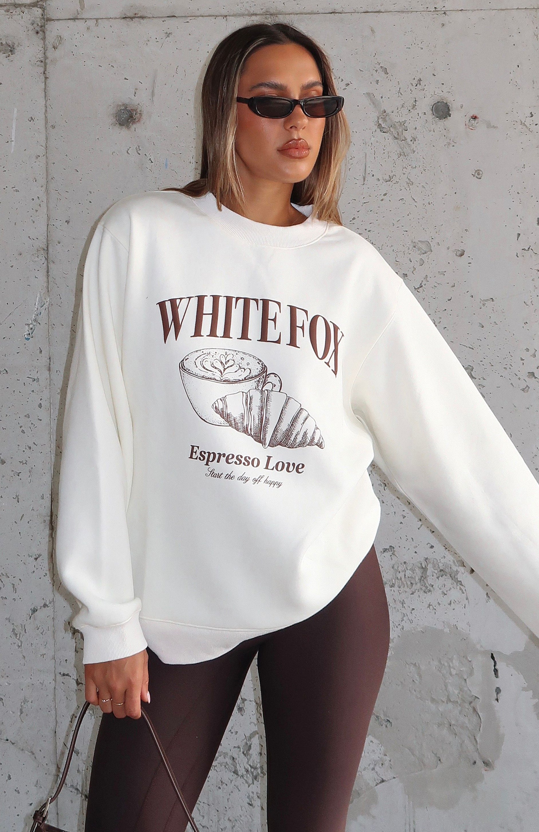 Premium Espresso Love Oversized Sweater - Off White