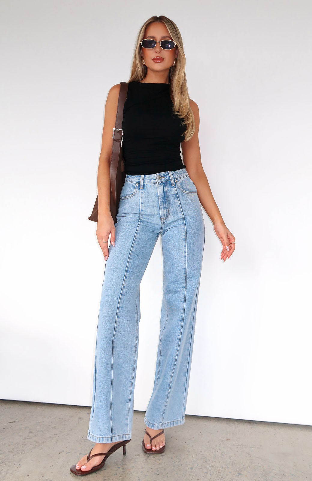 Premium Layla Mid Rise Straight Leg Jeans - Light Blue