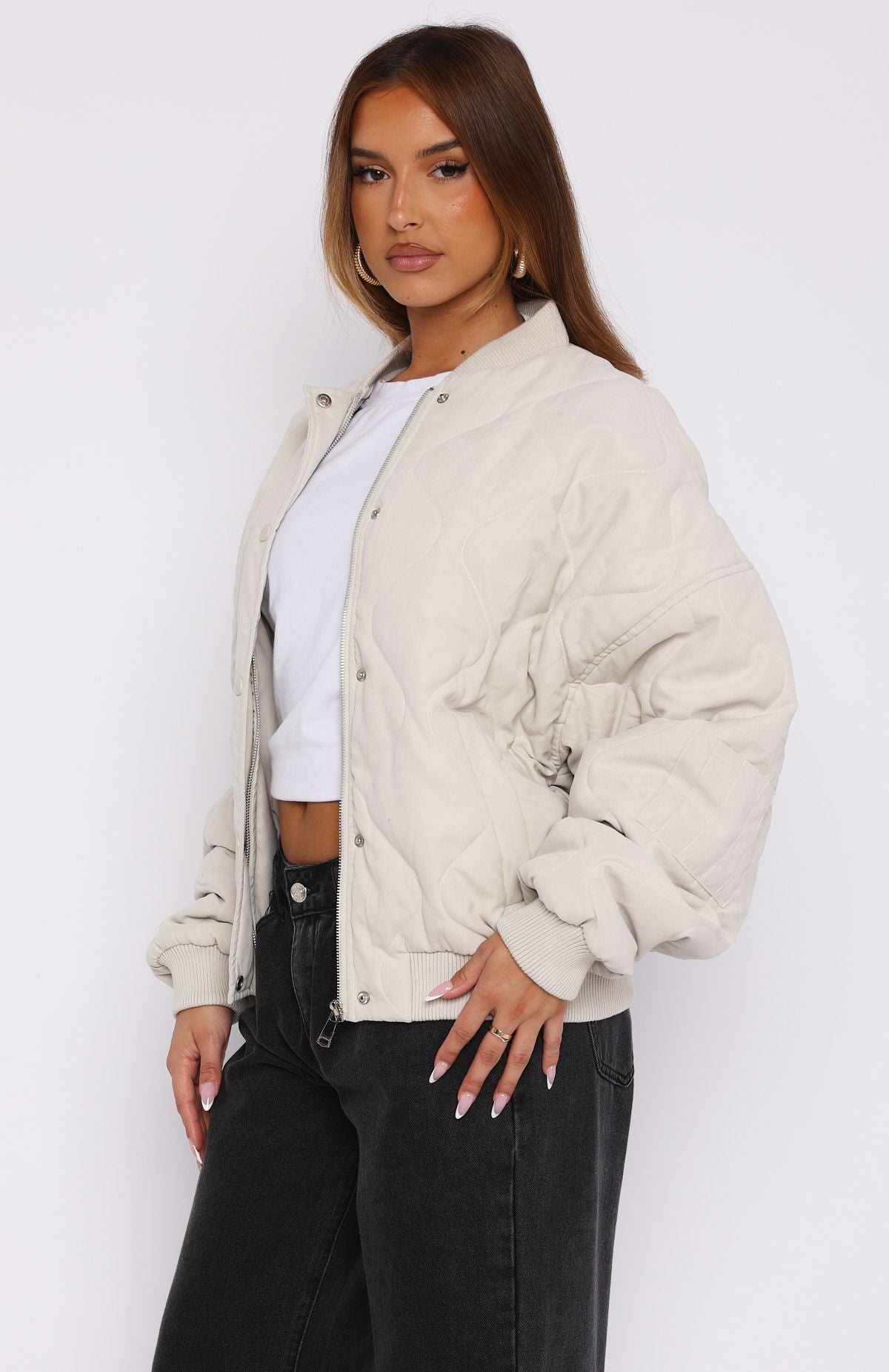 Premium Soft Love Bomber Jacket - Beige