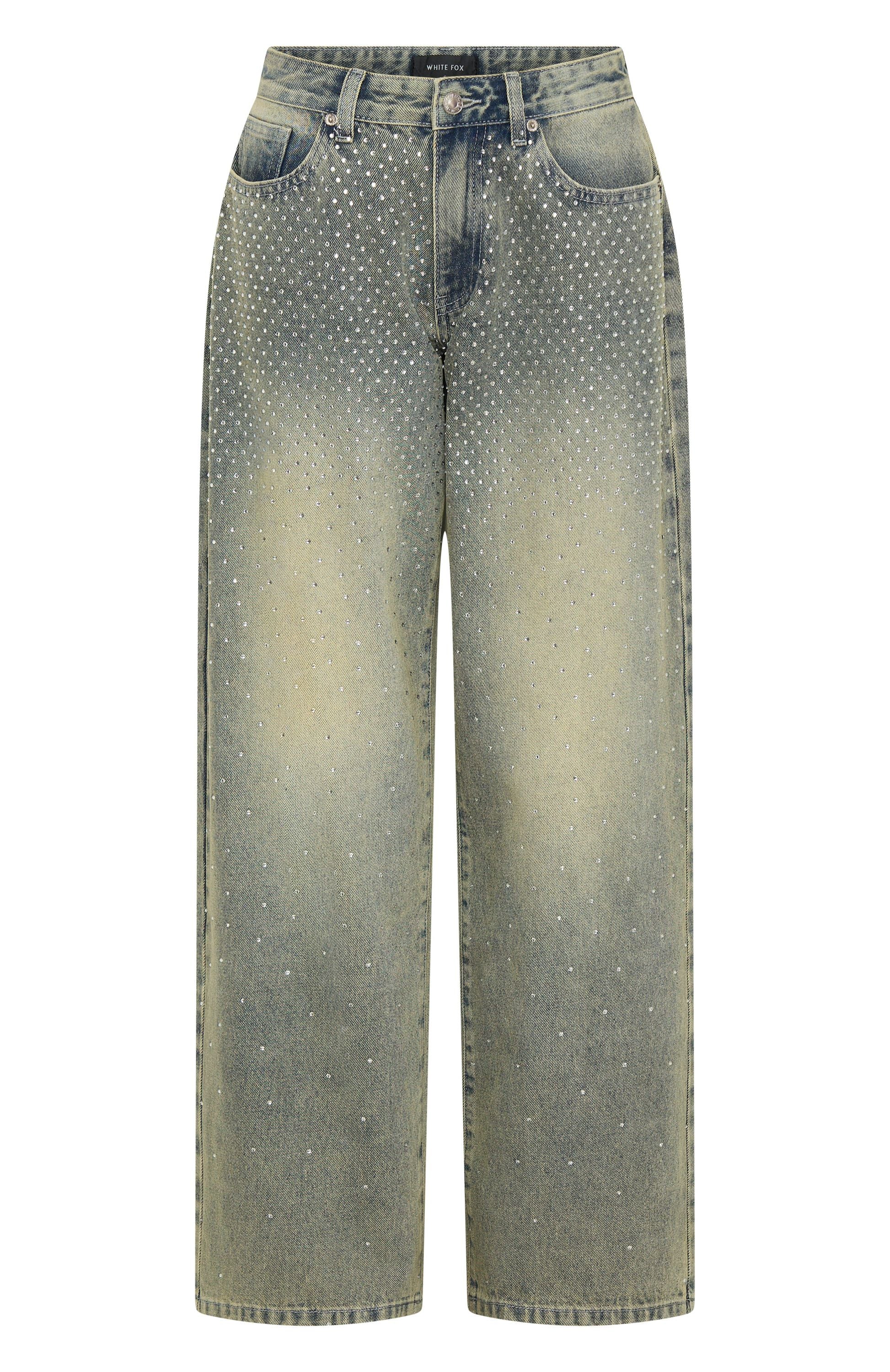 Premium Luna Low Rise Wide Leg Jeans in Washed Sand