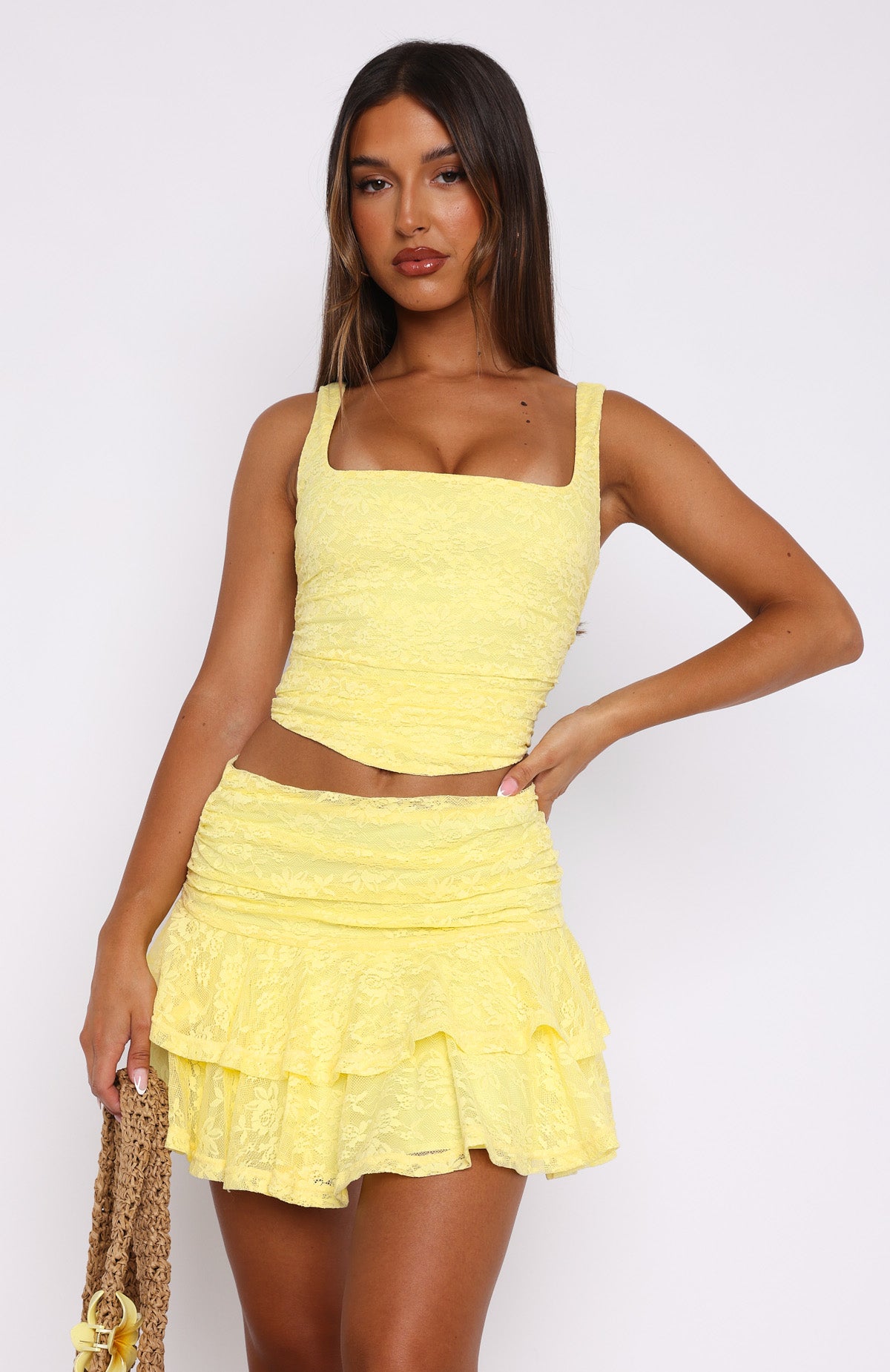 Ultimate Fun Lace Mini Skirt in Lemon