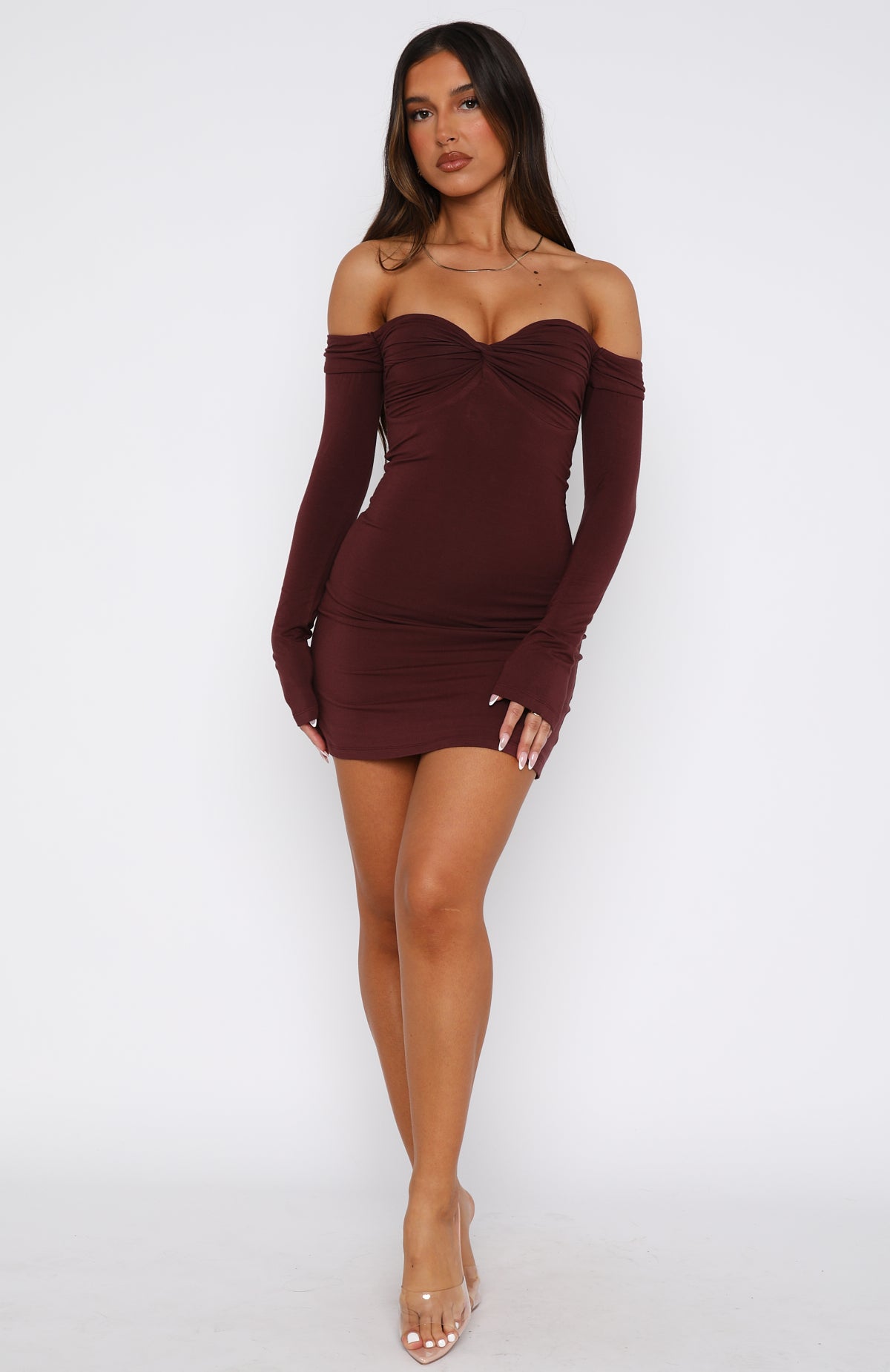 Ultimate Off-Shoulder Mini Dress - Chocolate