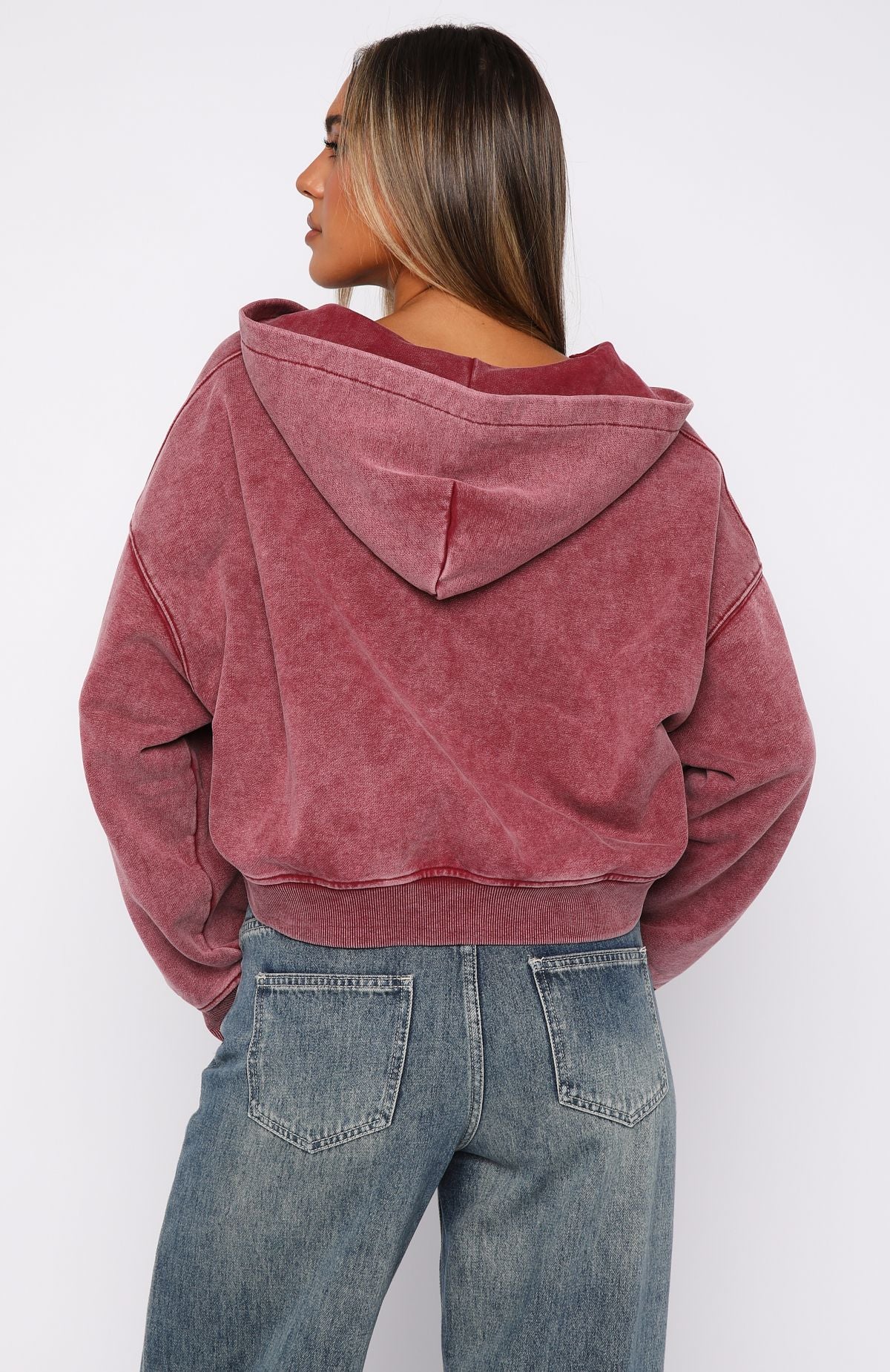 Premium Zip Front Hoodie - Washed Cherry for Ultimate Comfort