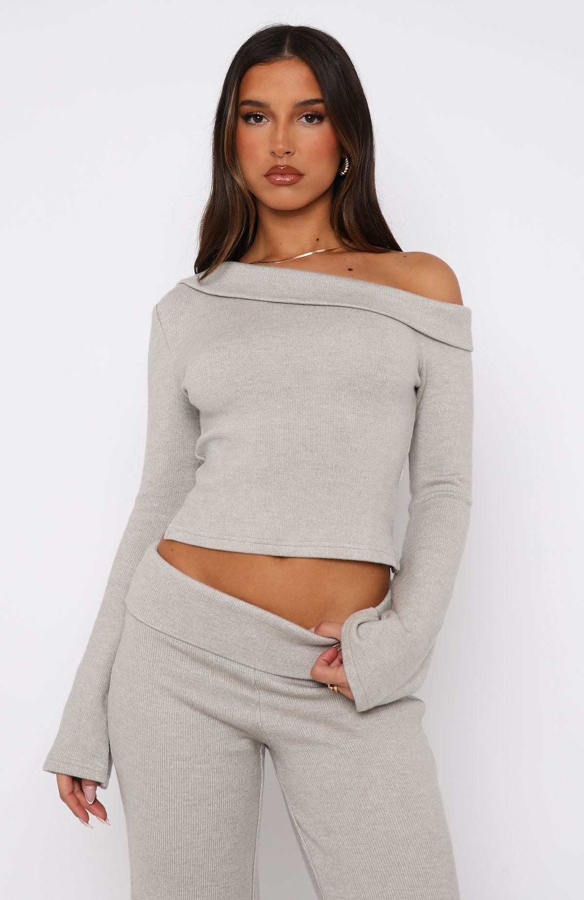 Premium So Little Time Long Sleeve Top - Grey Marle