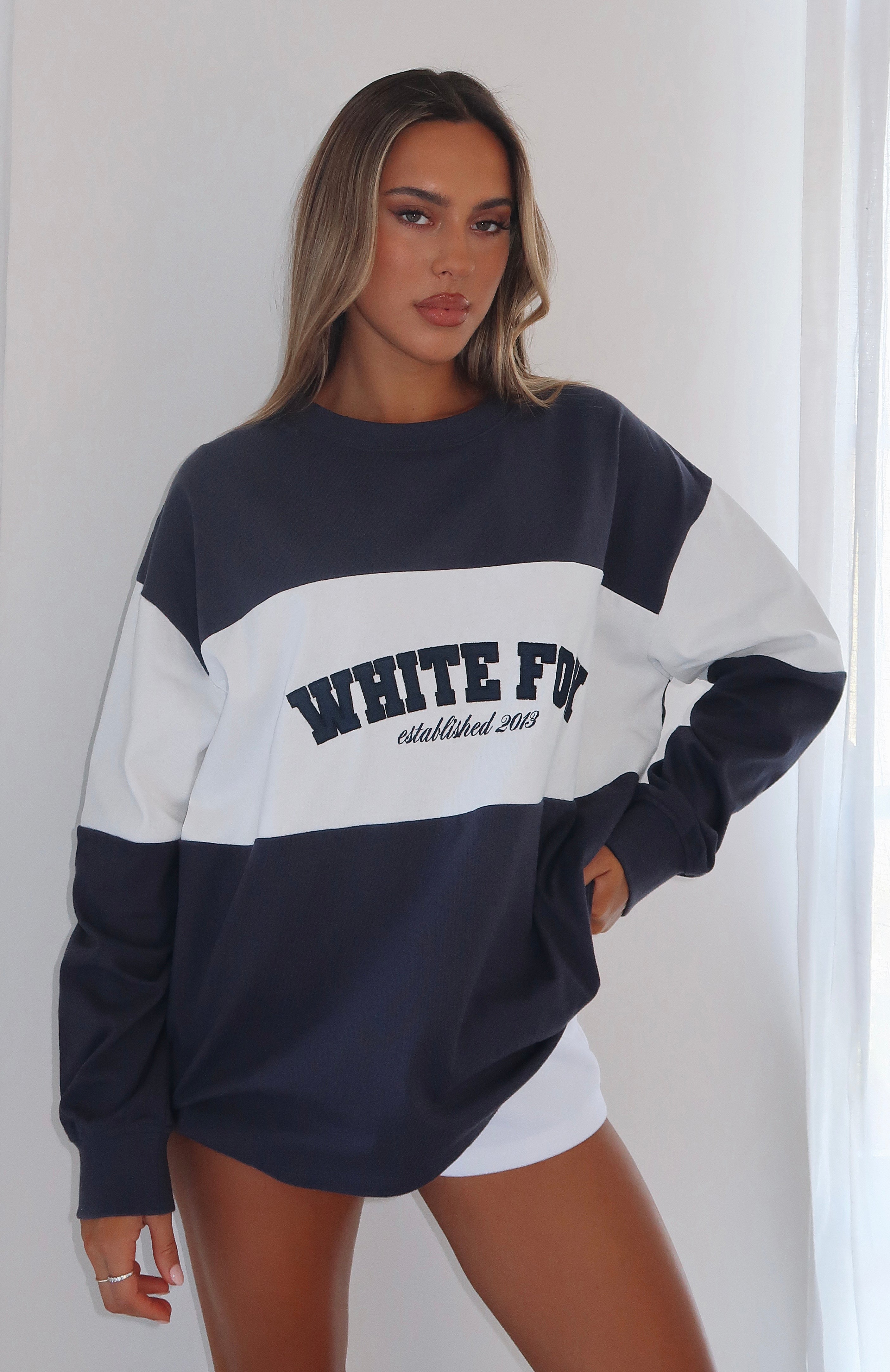 Premium Need You More Oversized Long Sleeve Tee - Navy