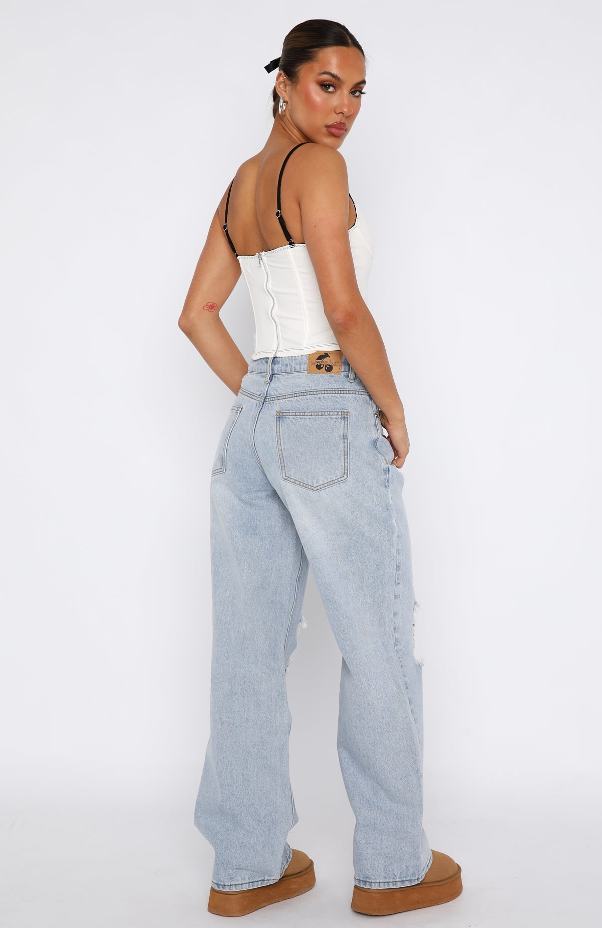 Premium Low Rise Wide Leg Jeans - Mid Blue Wash