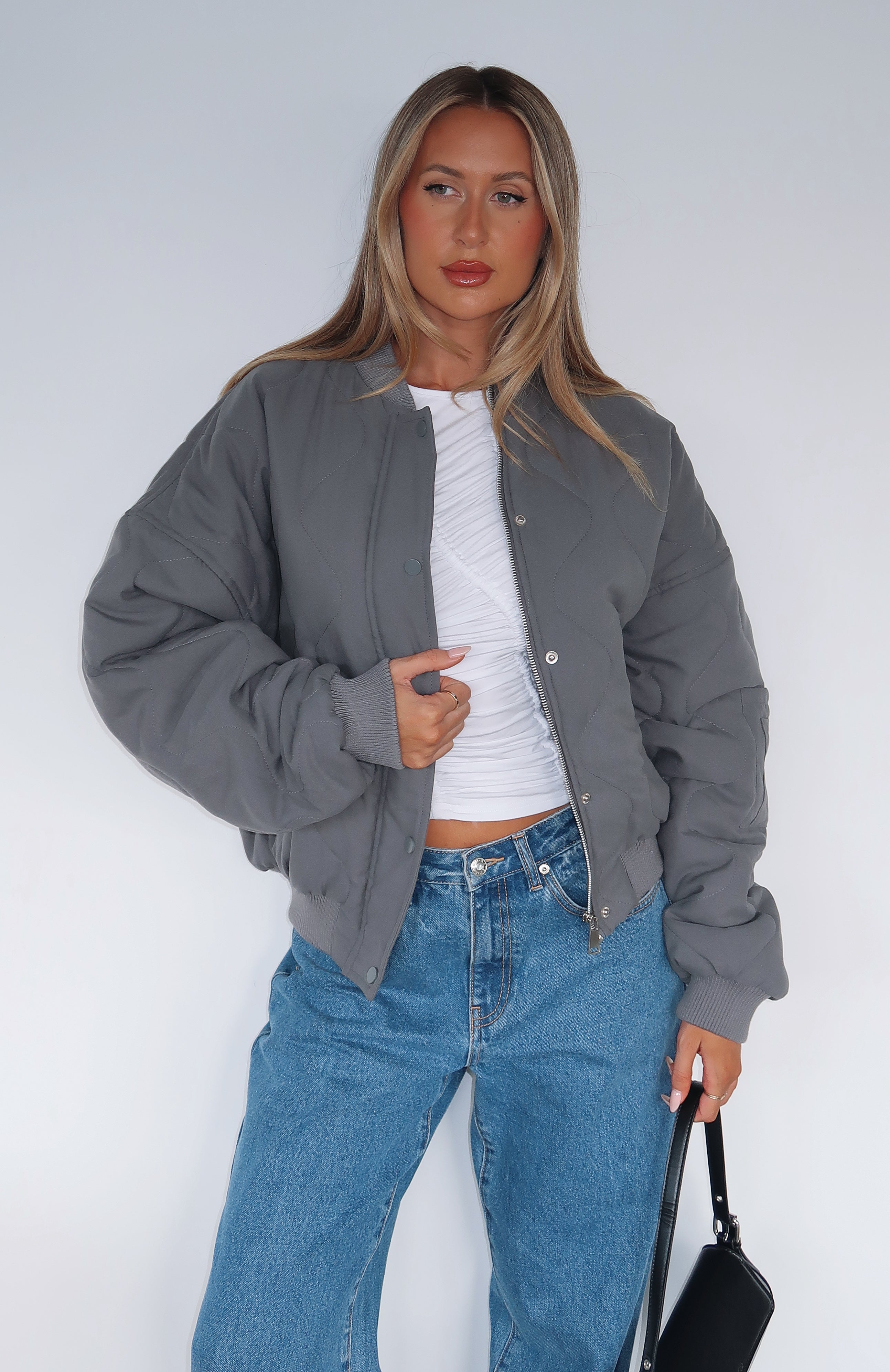 Premium Soft Love Bomber Jacket - Charcoal