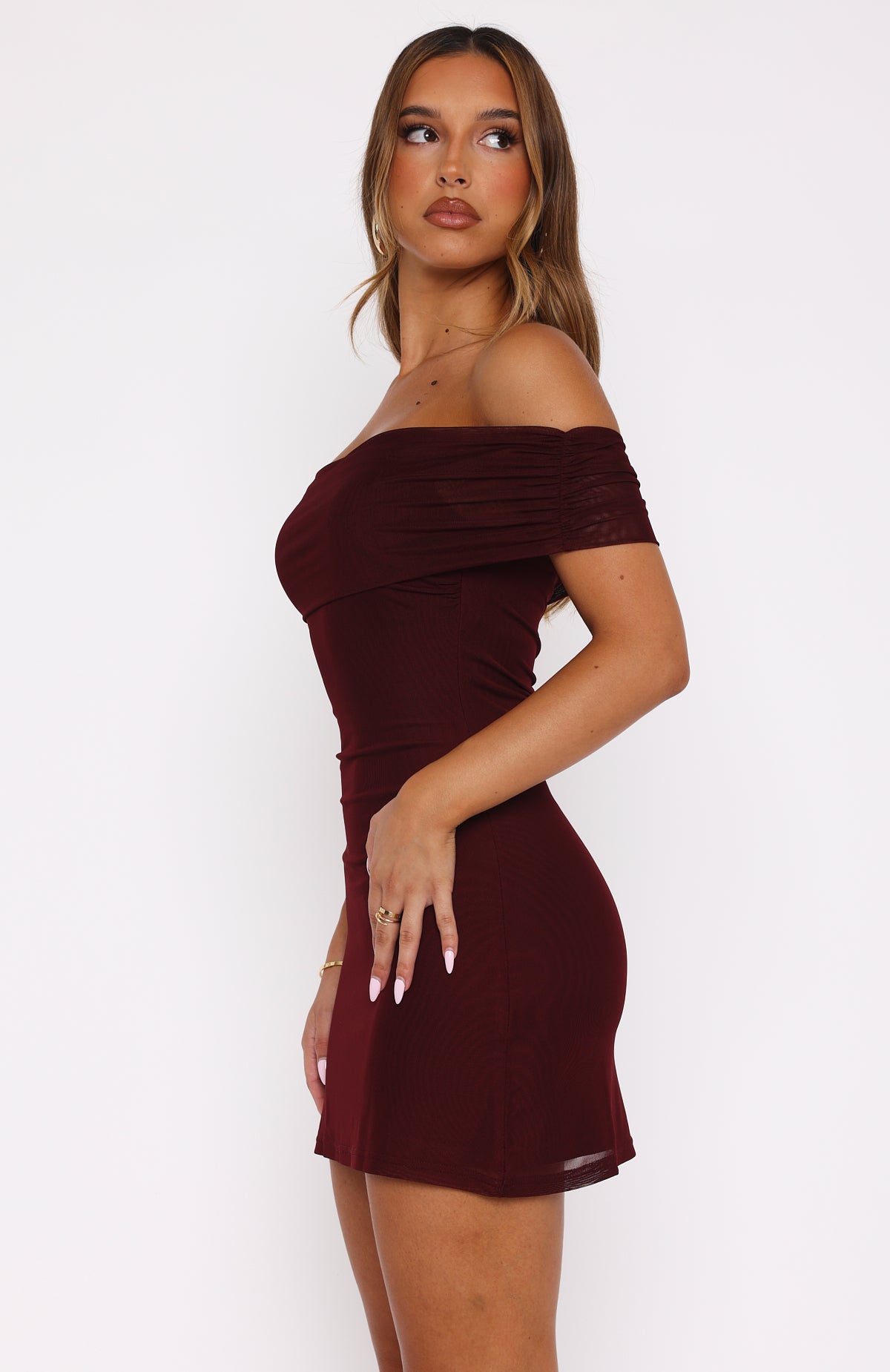 Ultimate Romance Off-Shoulder Mini Dress - Burgundy