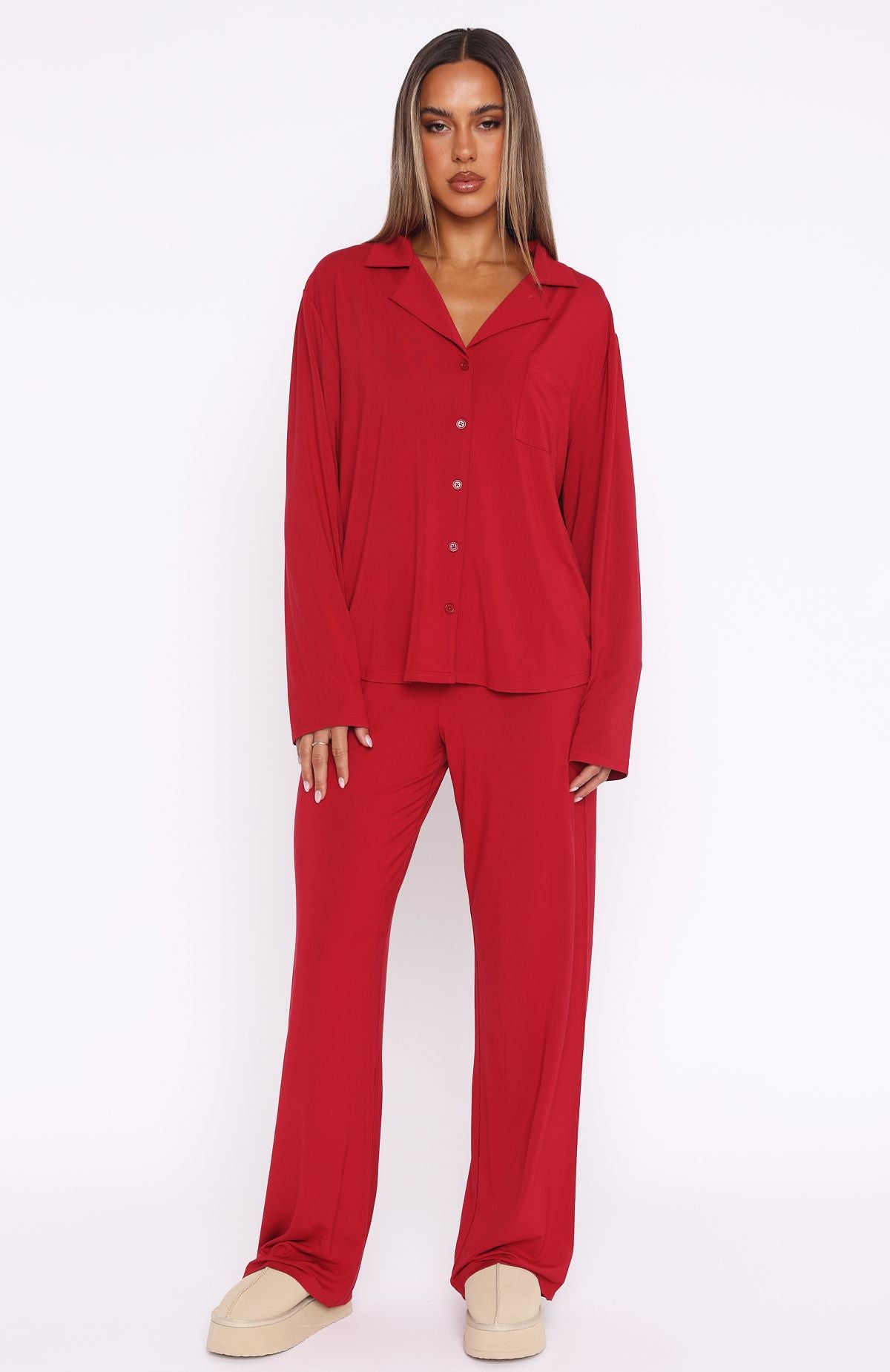 Ultimate Comfort Pillow Talk Long Sleeve Pyjama Set - Red