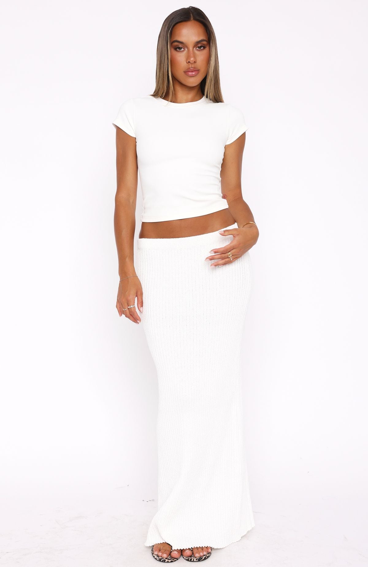 Premium Tropical Escape Maxi Skirt - White