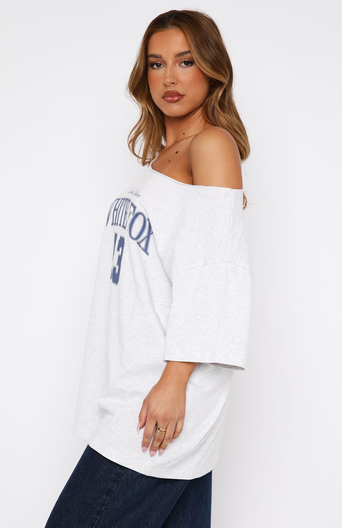 Premium Off-Shoulder Oversized Tee in Grey Marle - Everything In Time Collection