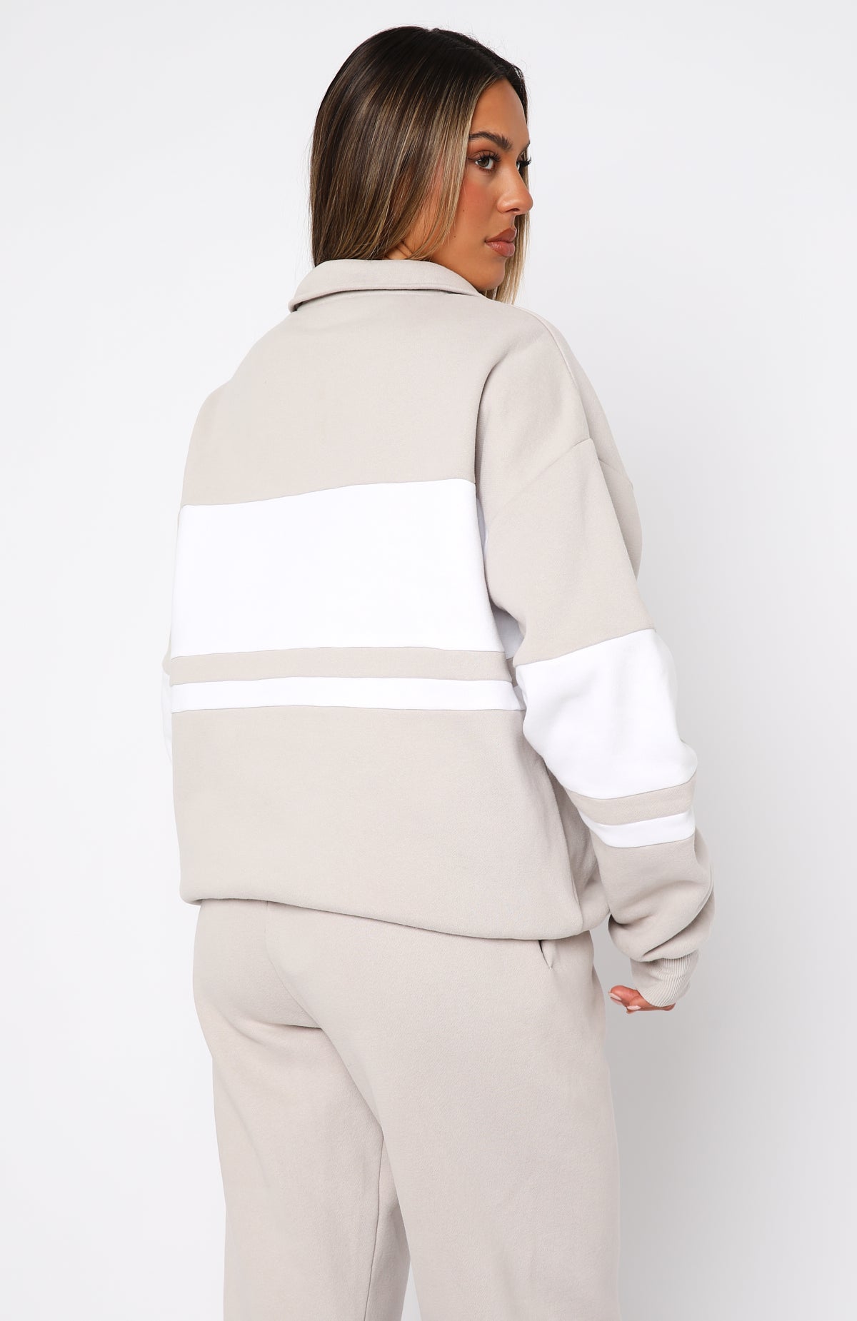 Premium Decade Classics Varsity Zip Front Sweater - Moon/White | Ultimate Comfort