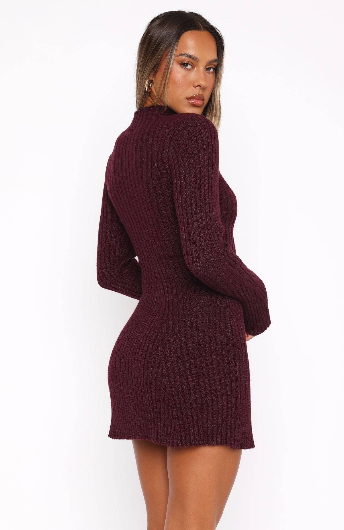 Premium Burnt Cherry Knit Mini Dress - Ultimate Autumn Style