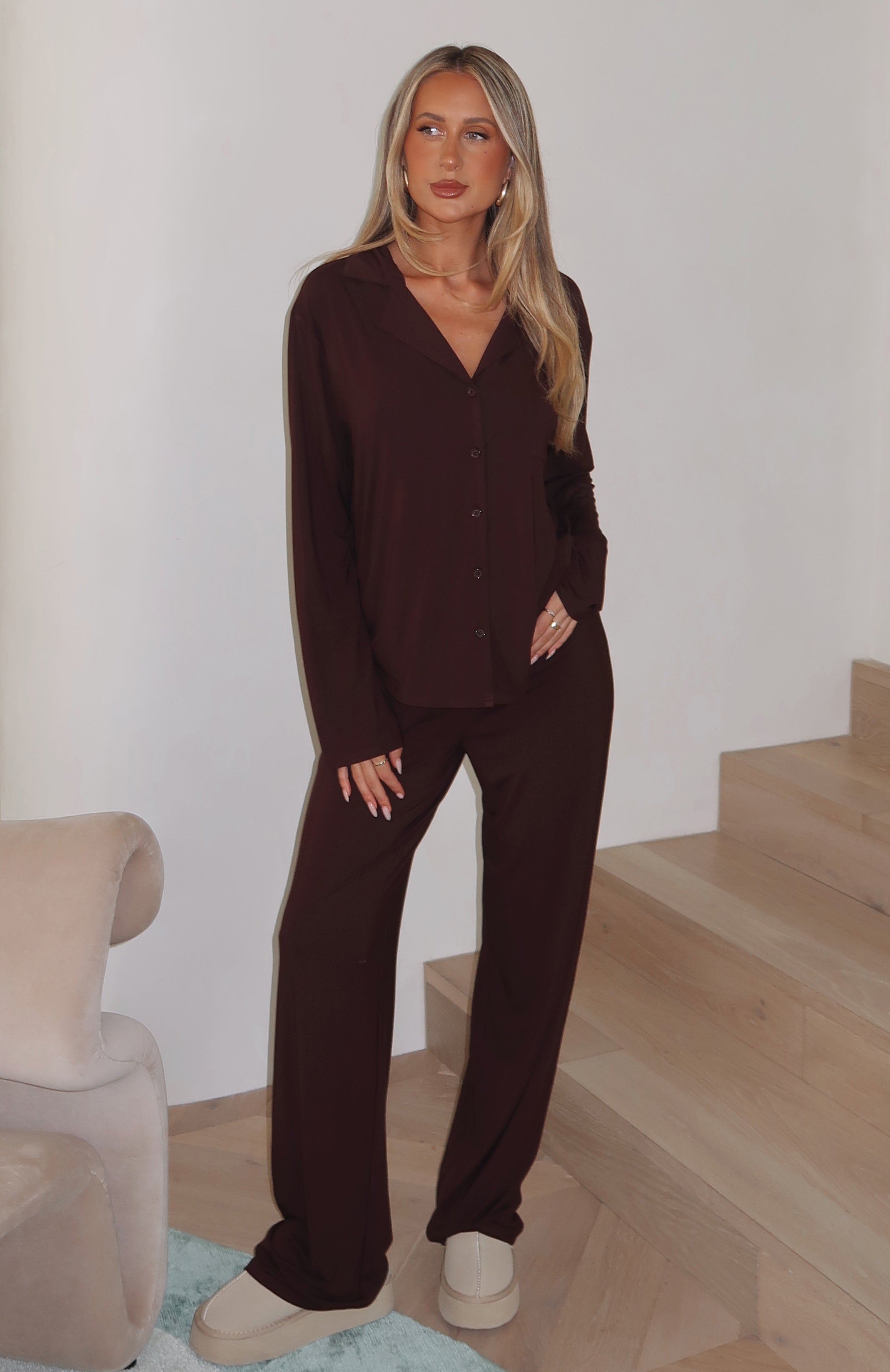 Premium Pillow Talk Long Sleeve Pyjama Set - Ultimate Comfort in Chocolate