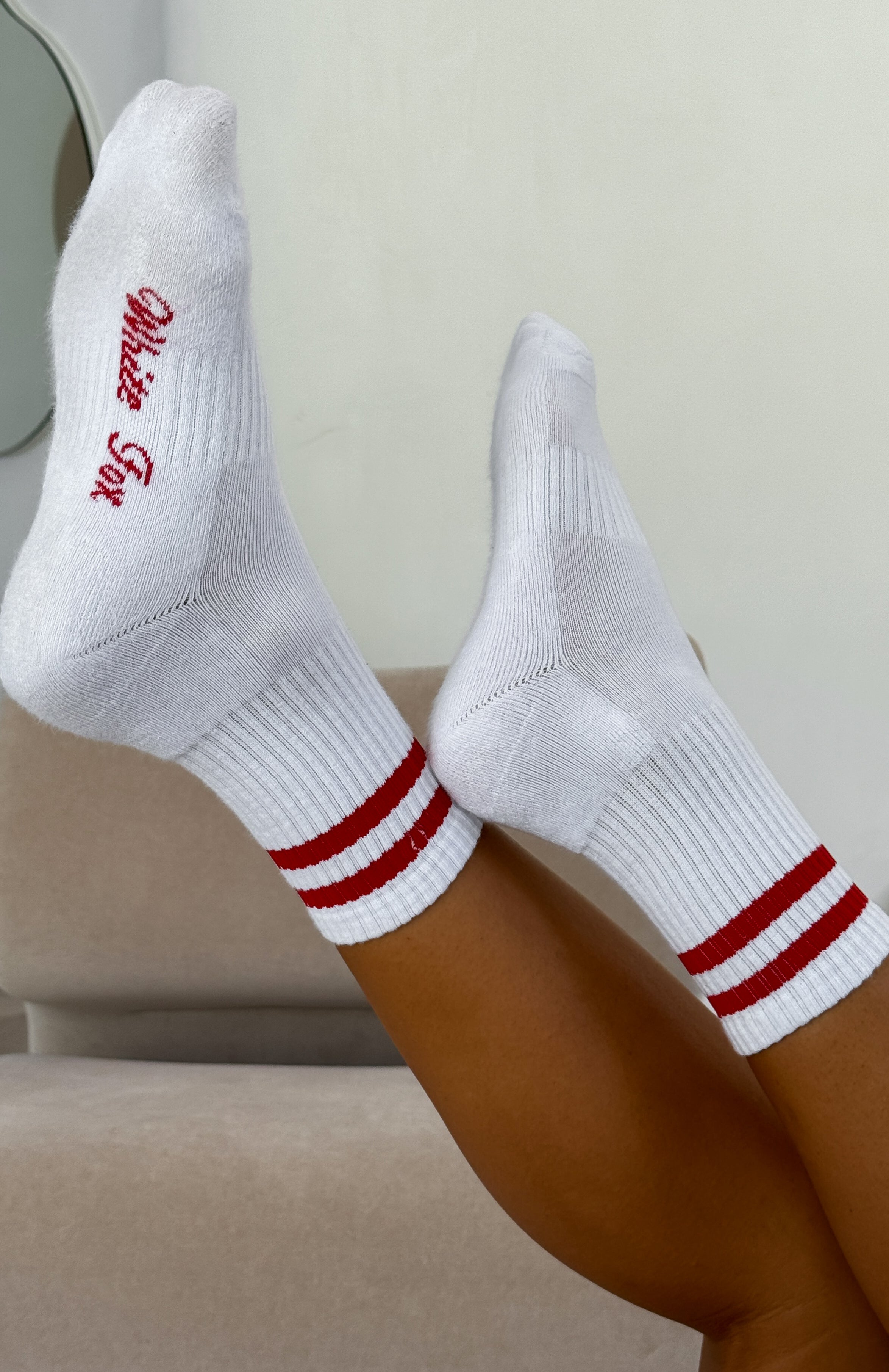 Premium Grounded Crew Socks - White/Red | Ultimate Comfort & Style