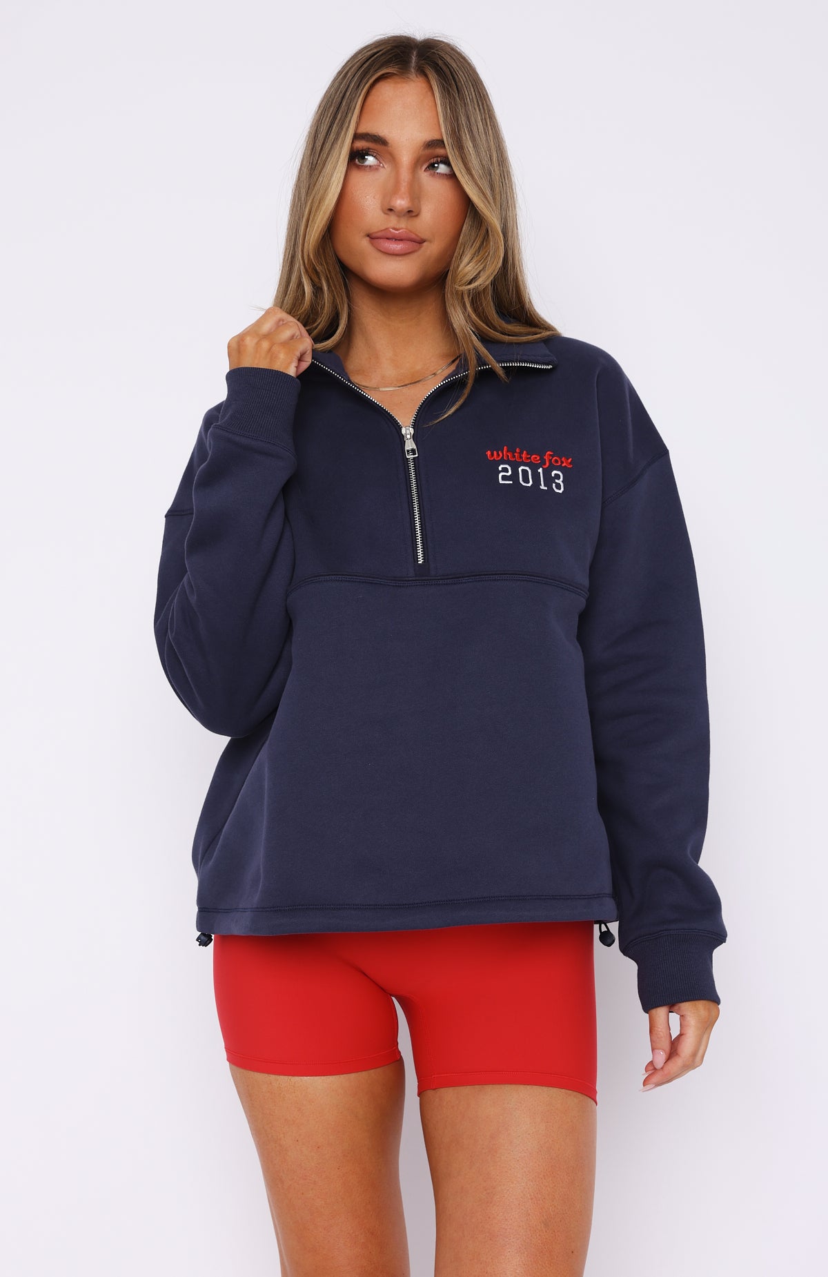 Premium Hold Me Down Zip-Front Sweater in Navy