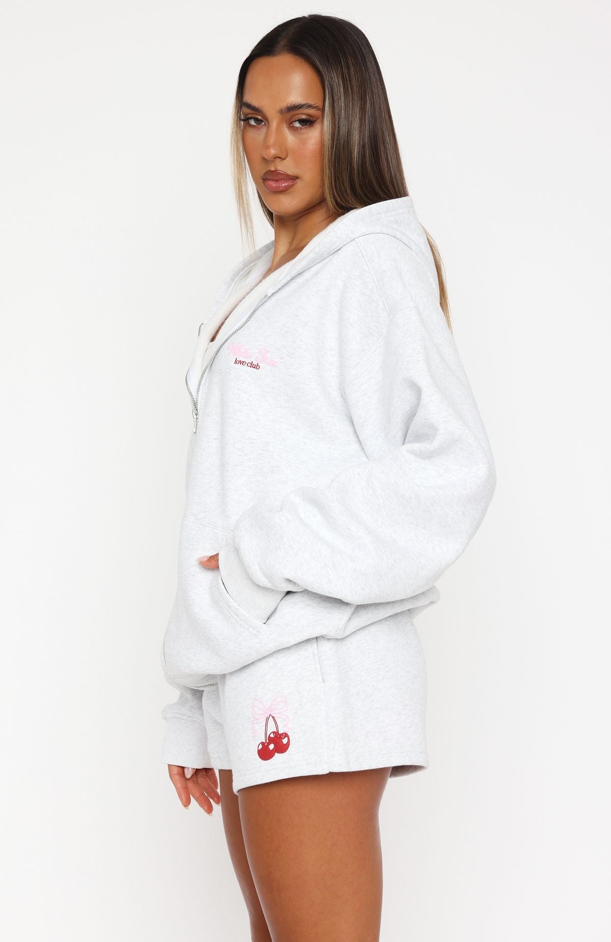 Premium Fell So Hard Zip Front Hoodie - Grey Marle