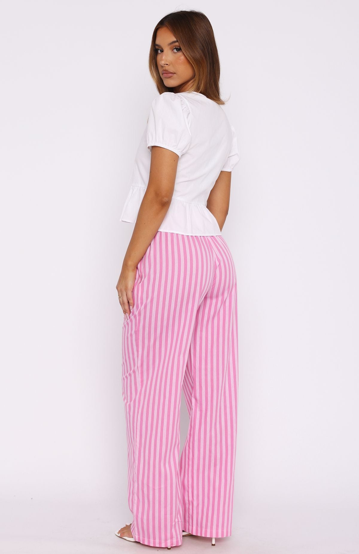 Premium Striped High-Waisted Pants - Pink