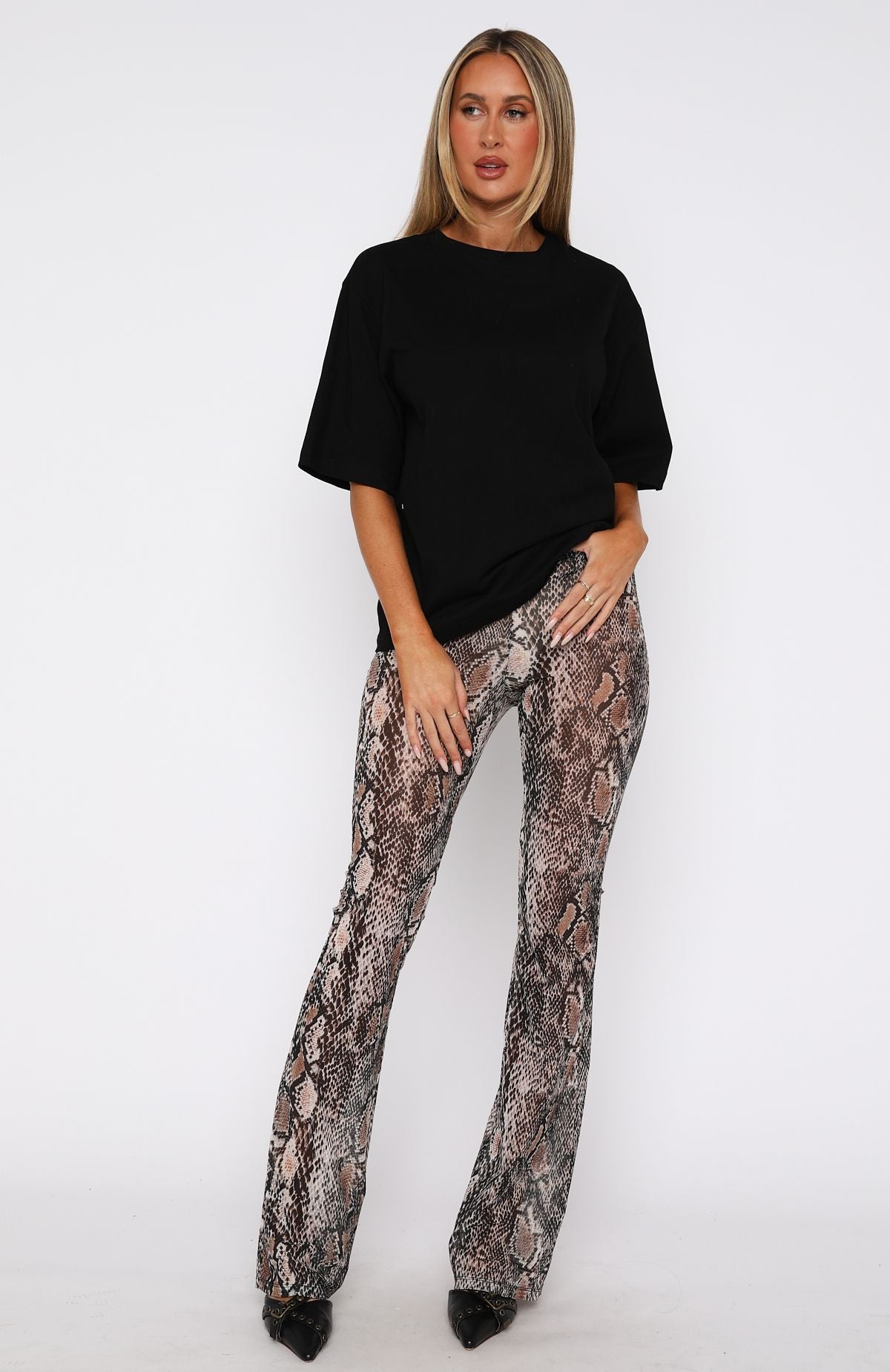 Ultimate Sheer Snake Print Flare Pants