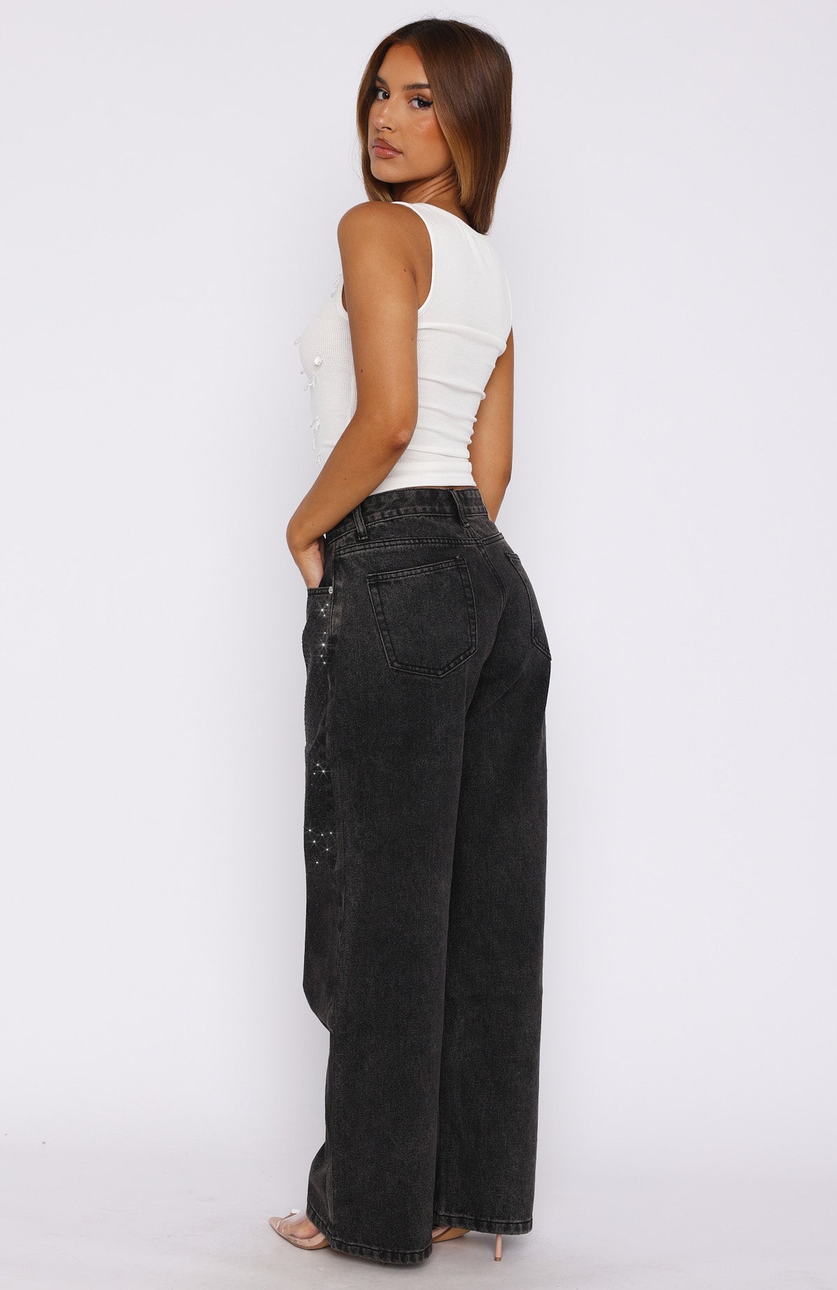 Ultimate Luna Low Rise Wide Leg Jeans - Washed Black