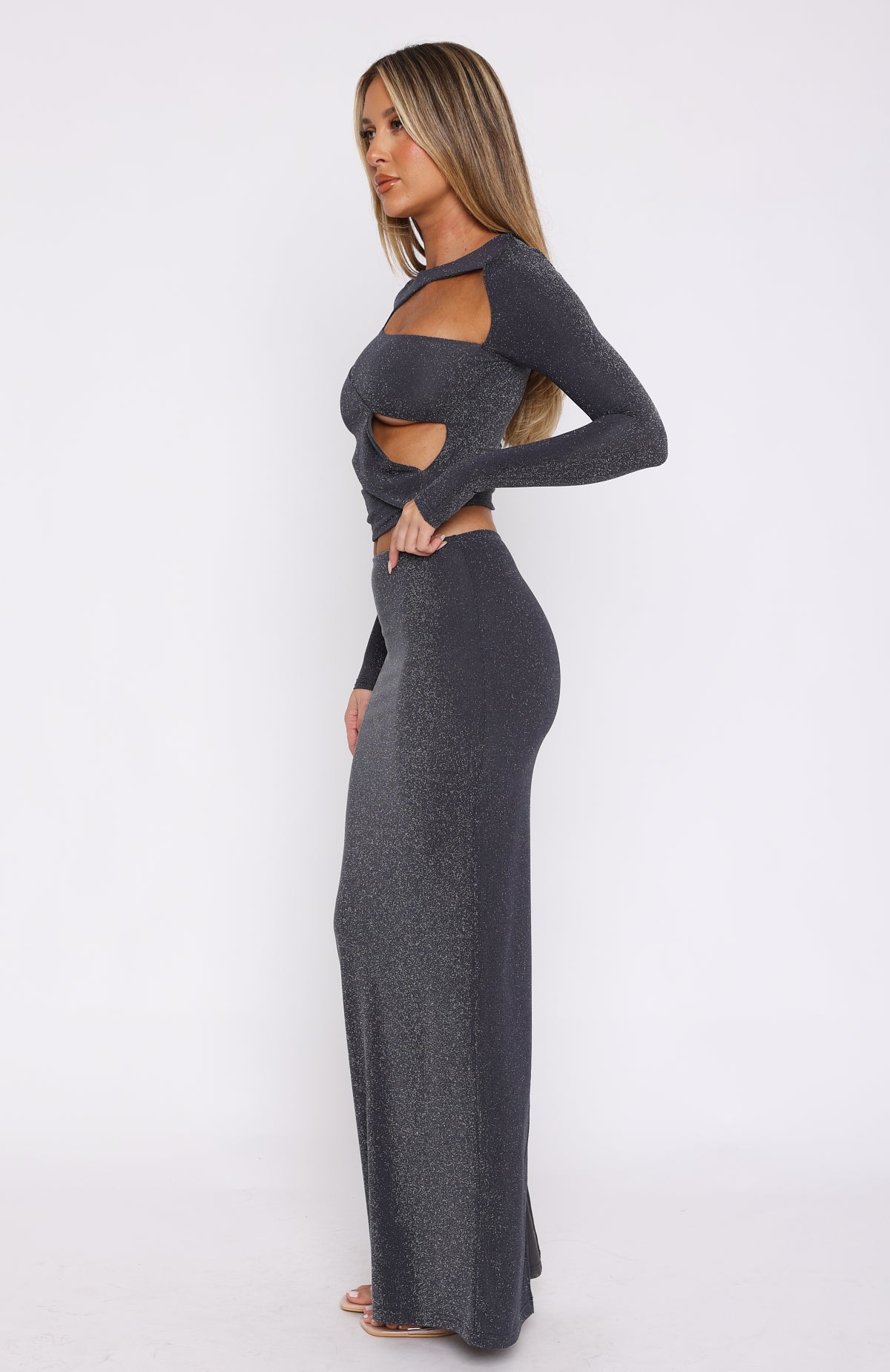 Premium Lock Me Up Maxi Skirt - Charcoal Glitter Edition