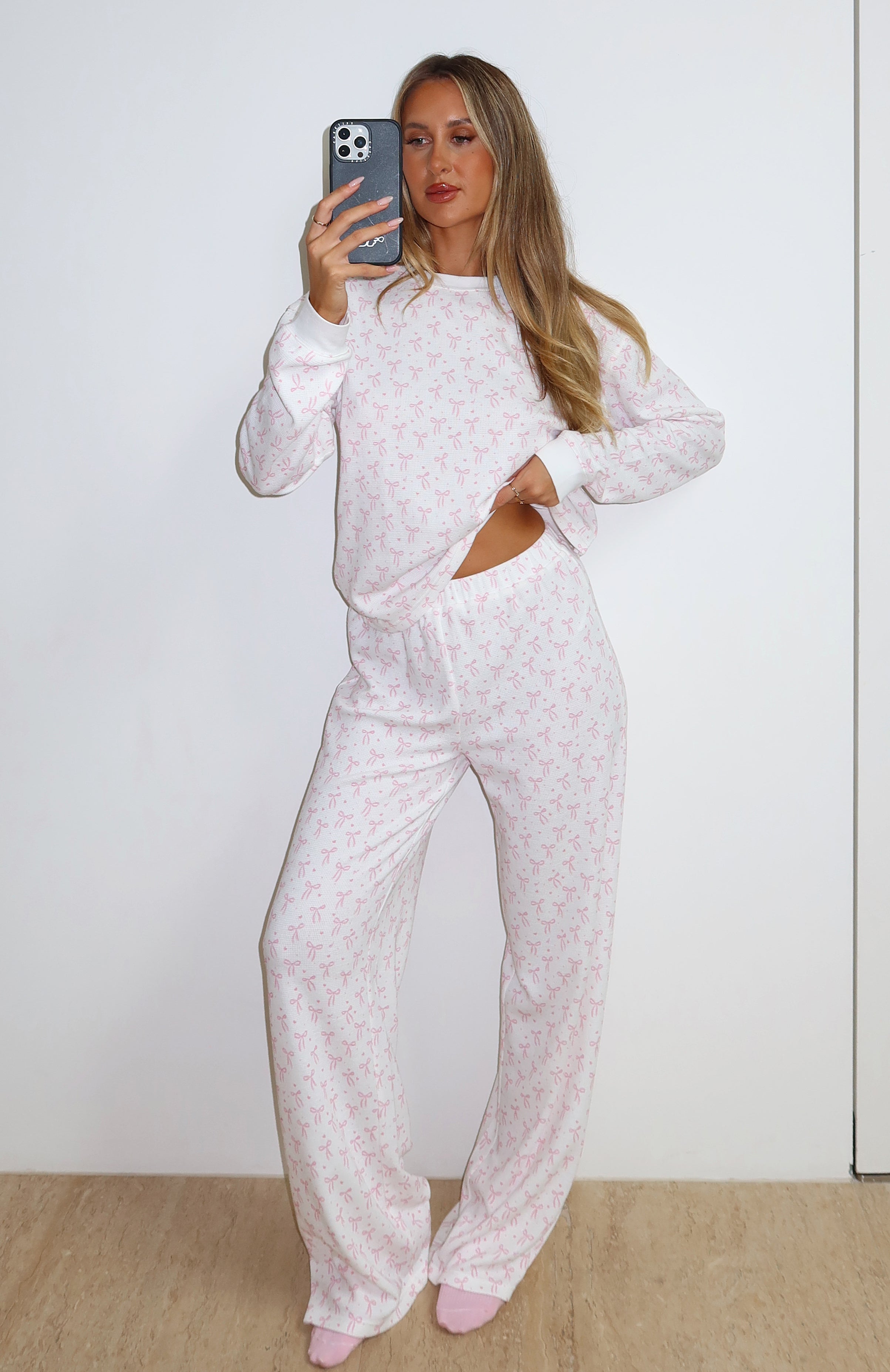 Ultimate Comfort Long Sleeve Pyjama Set with Bow Accent