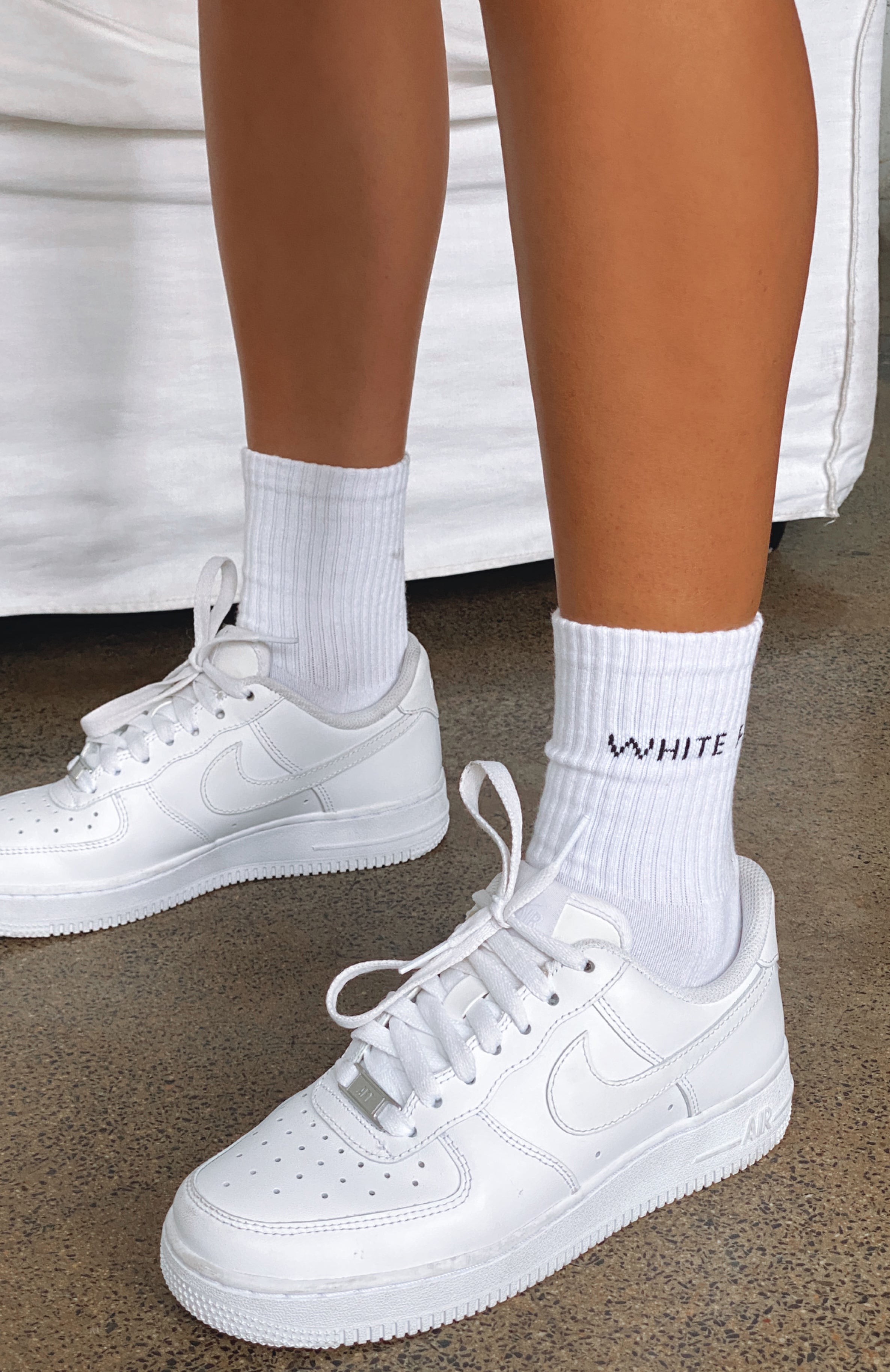 Premium White Fox Cotton Crew Socks