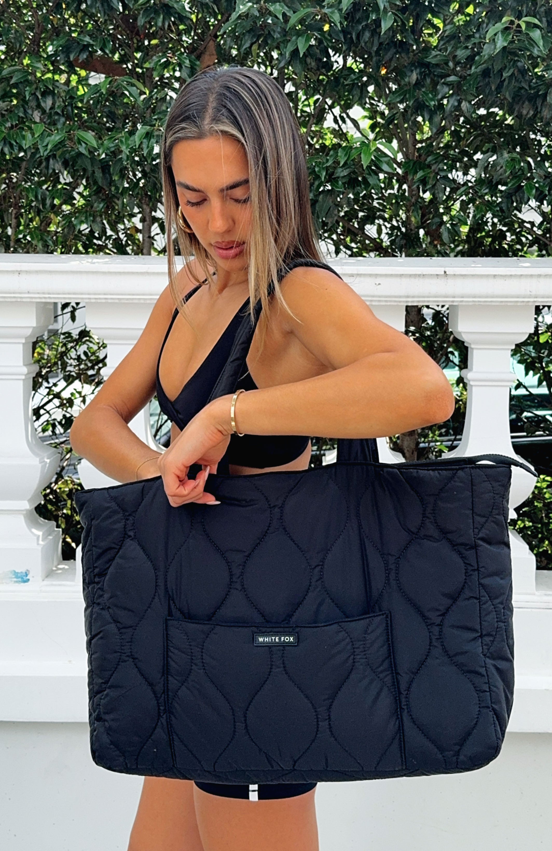 Premium Quilted Tote Bag - Black | Ultimate Gym & Yoga Companion