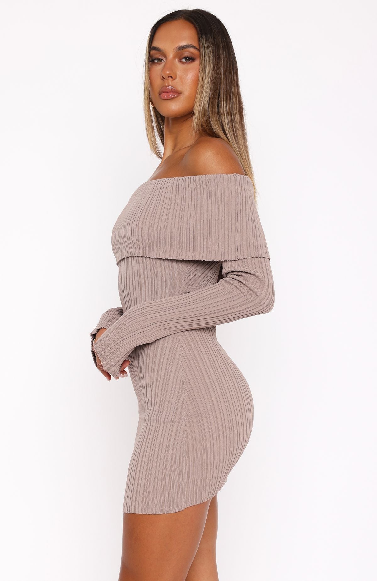 Ultimate Long Sleeve Mini Dress in Taupe - Premium Comfort & Style