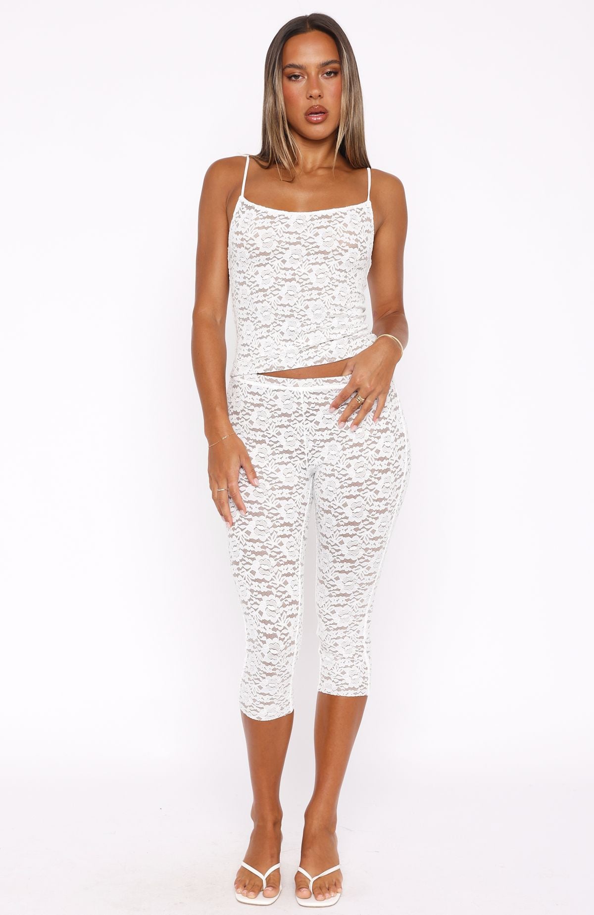 Ultimate Vibe Lace Capri Pants - Premium White