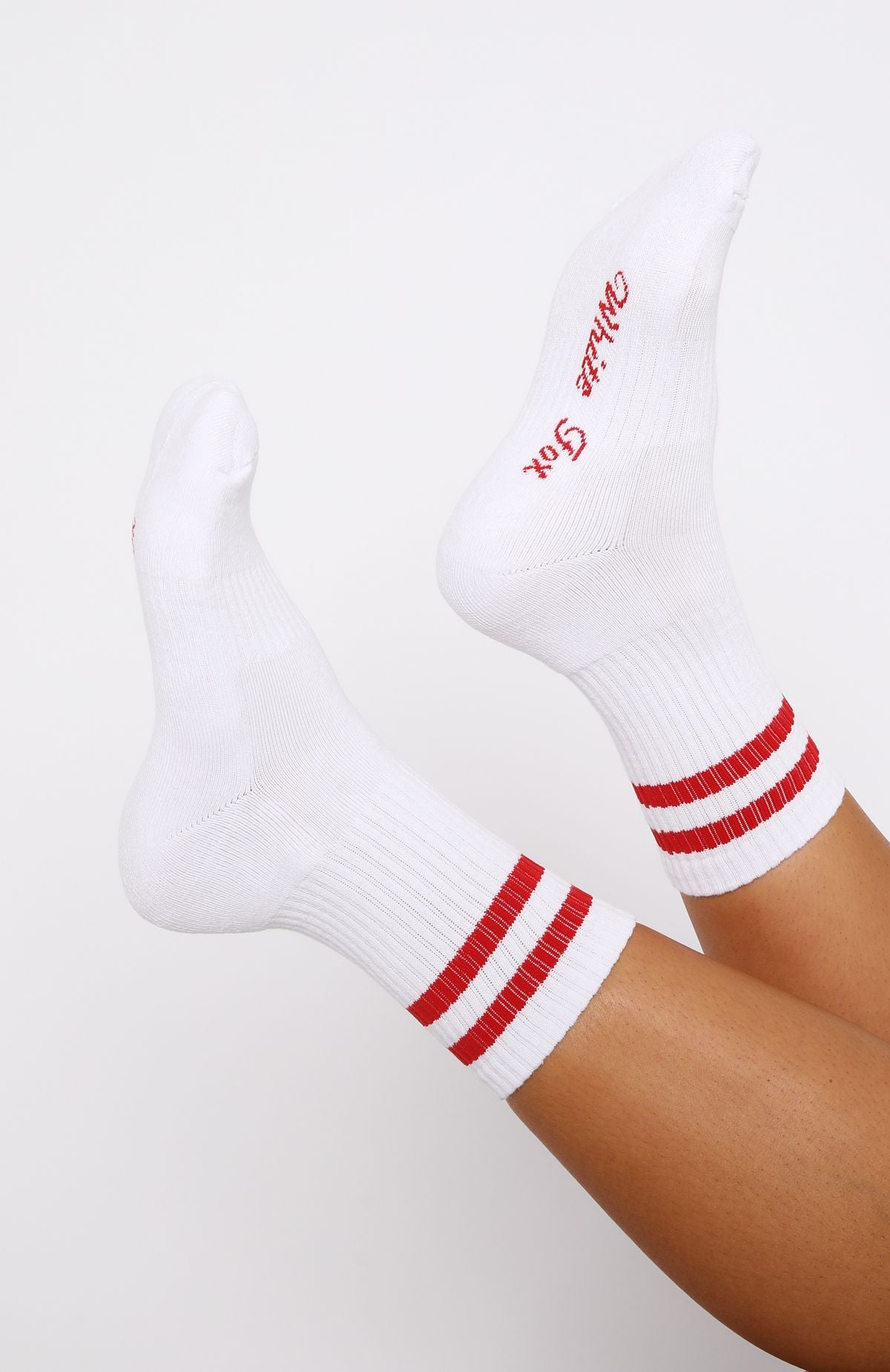 Premium Grounded Crew Socks - White/Red | Ultimate Comfort & Style