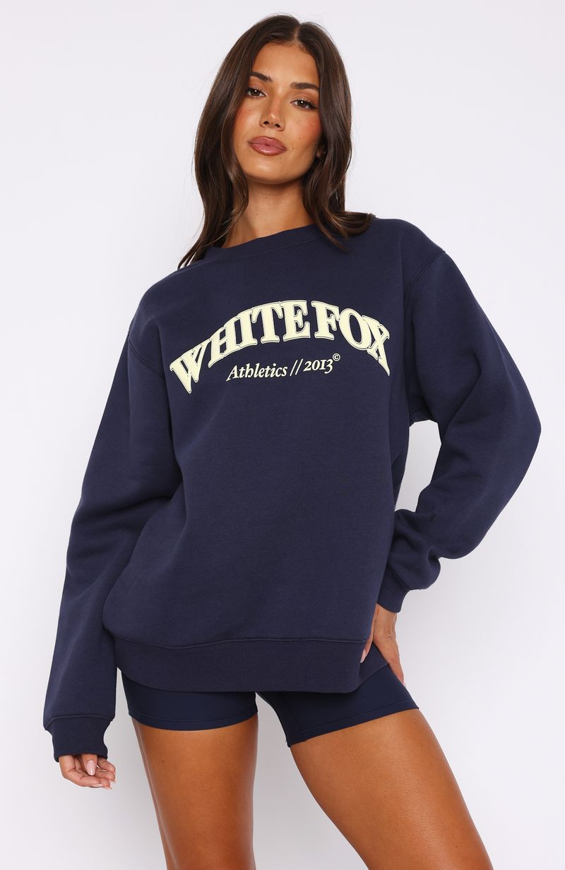 Premium Athletics Era Oversized Sweater - Navy Blue