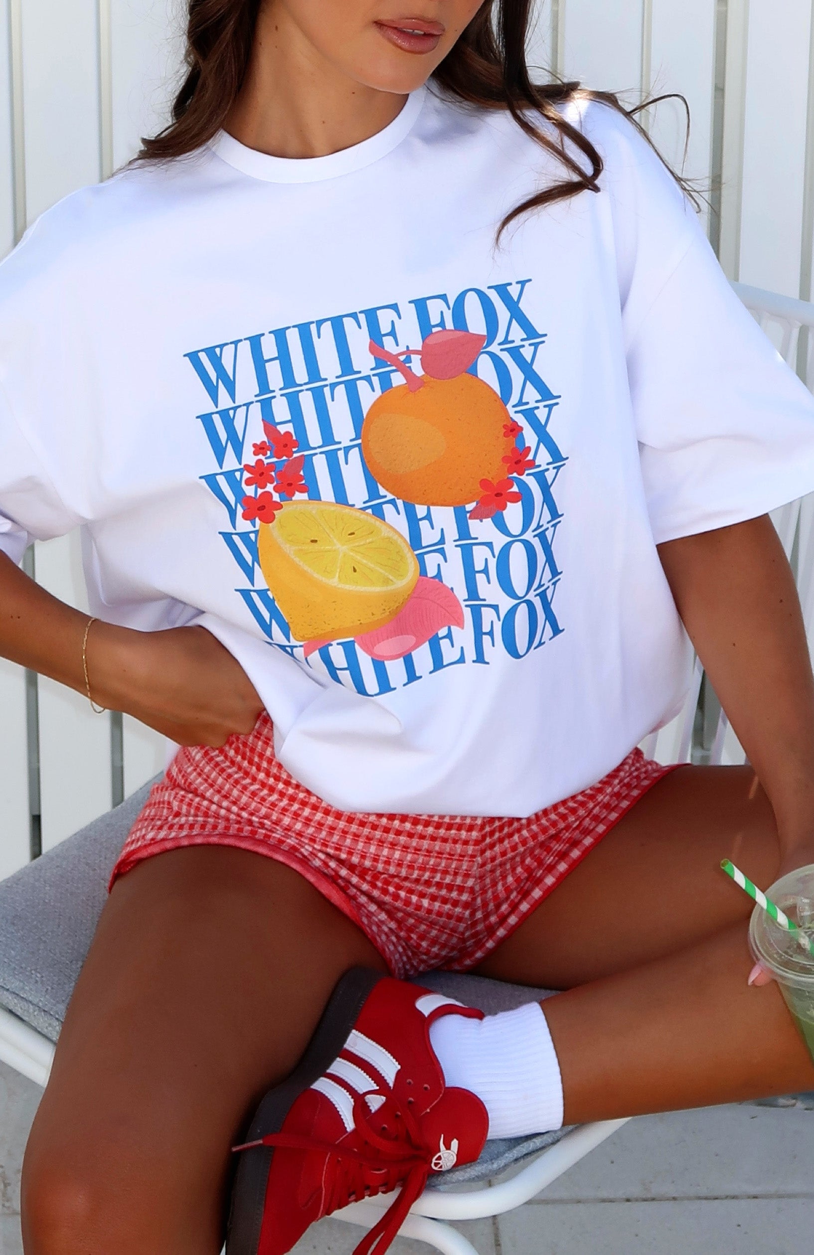 Premium Oh So Sweet Oversized Graphic Tee - White/Blue