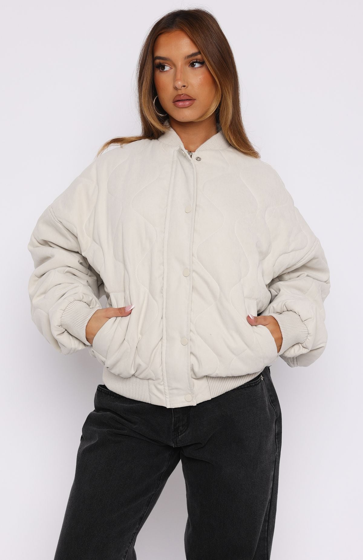 Premium Soft Love Bomber Jacket - Beige