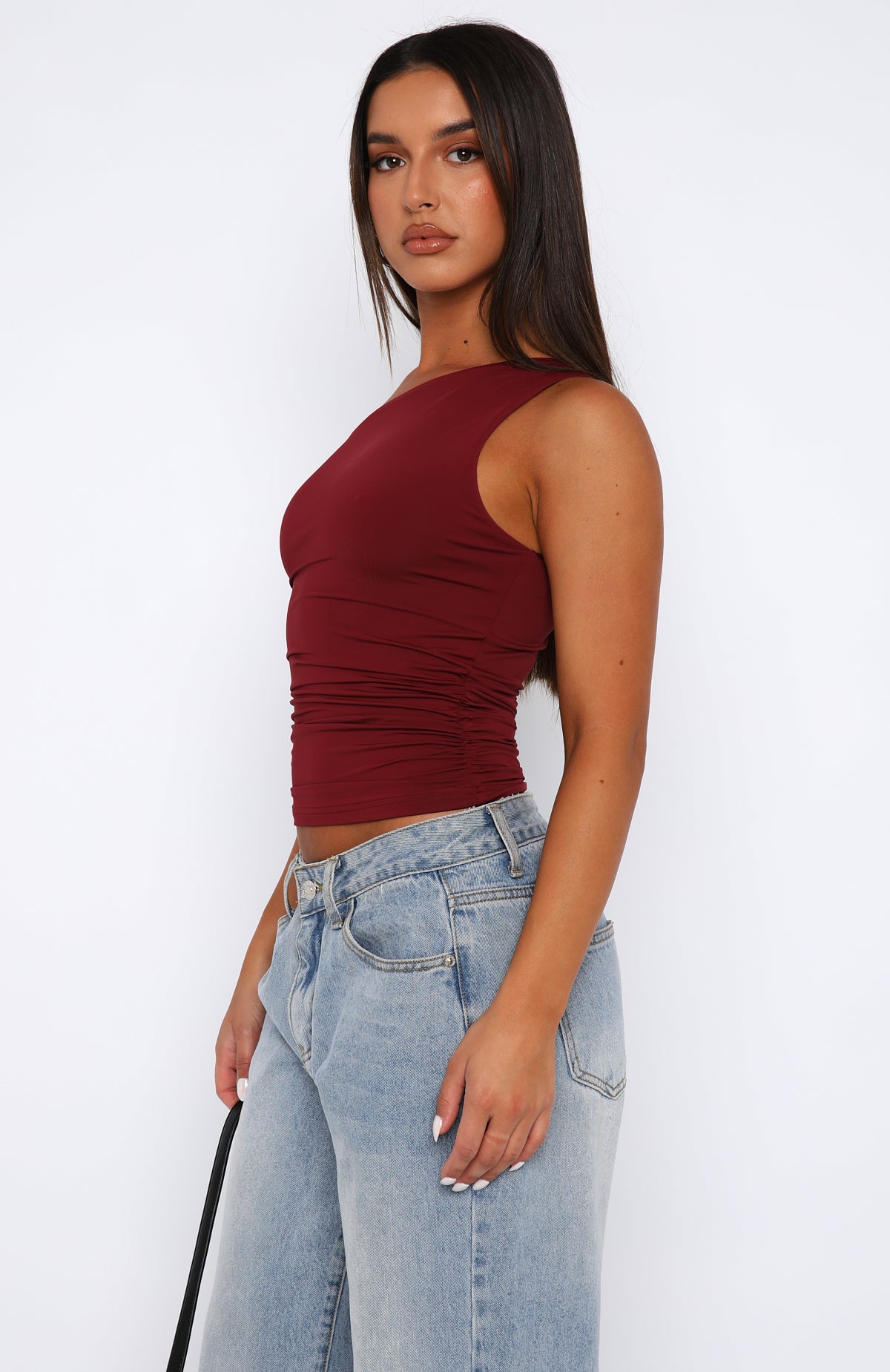 Premium Stay With You Wine One-Shoulder Top