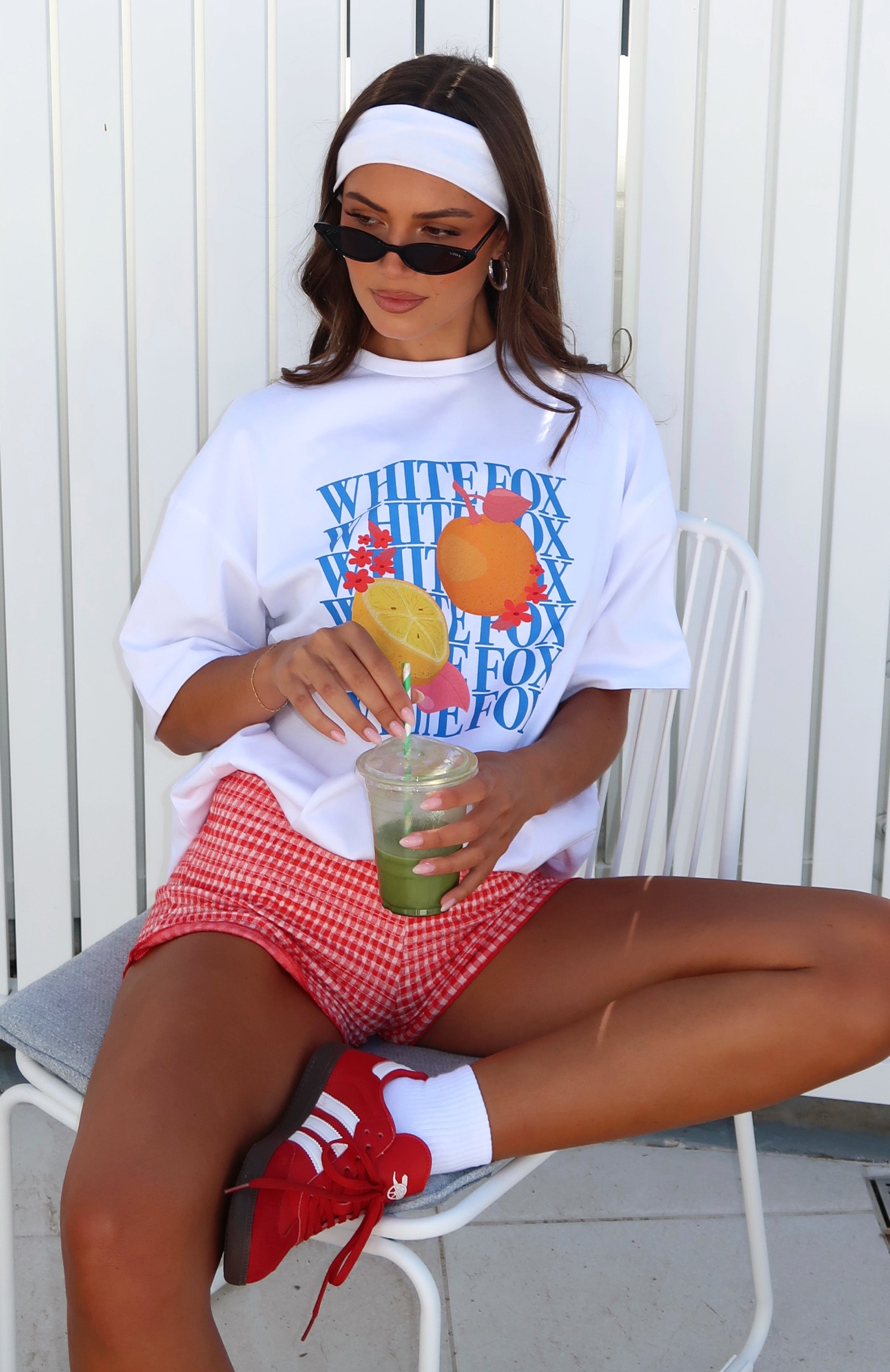 Premium Oh So Sweet Oversized Graphic Tee - White/Blue