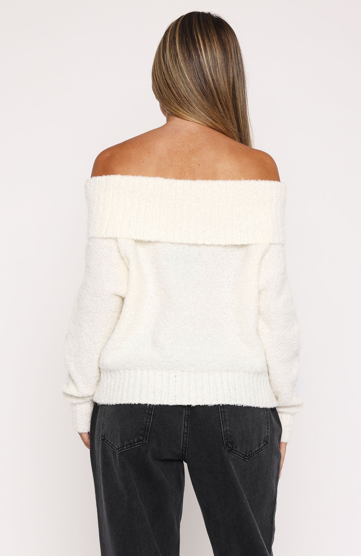 Premium Off-Shoulder Knit Sweater - Ultimate Winter Essential in Off White